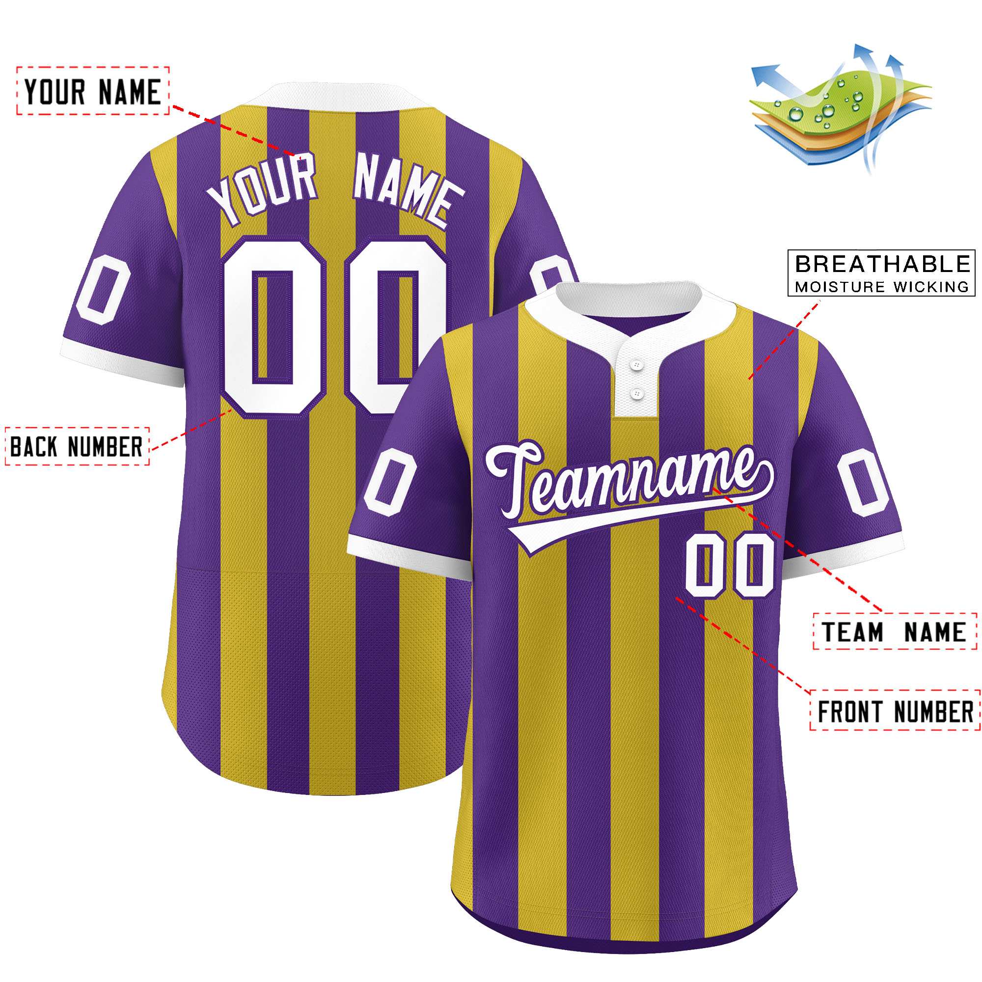 Custom Purple Old Gold Stripe Fashion Authentic Two-Button Baseball Jersey| KXKSHOP