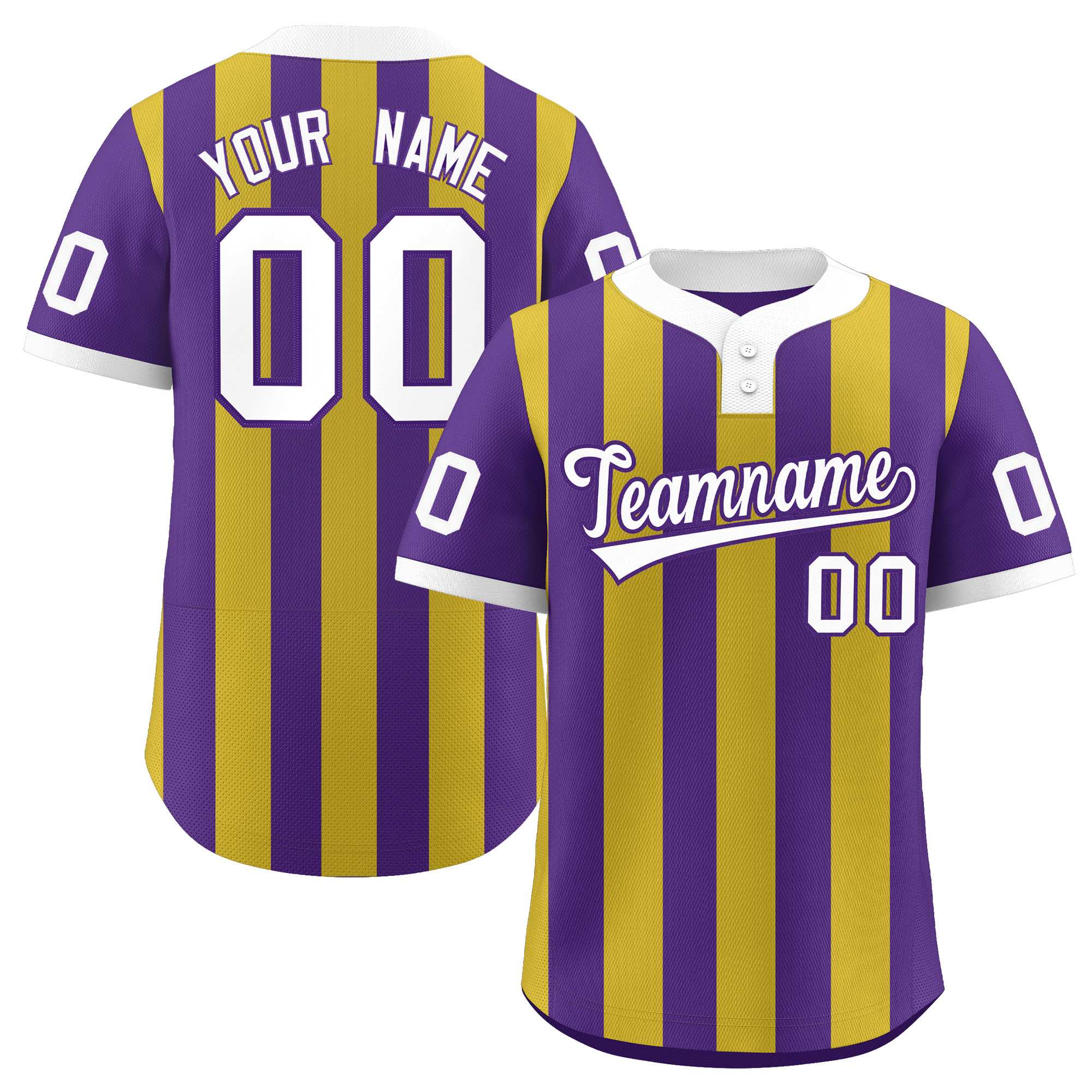 Custom Purple Old Gold Stripe Fashion Authentic Two-Button Baseball Jersey| KXKSHOP