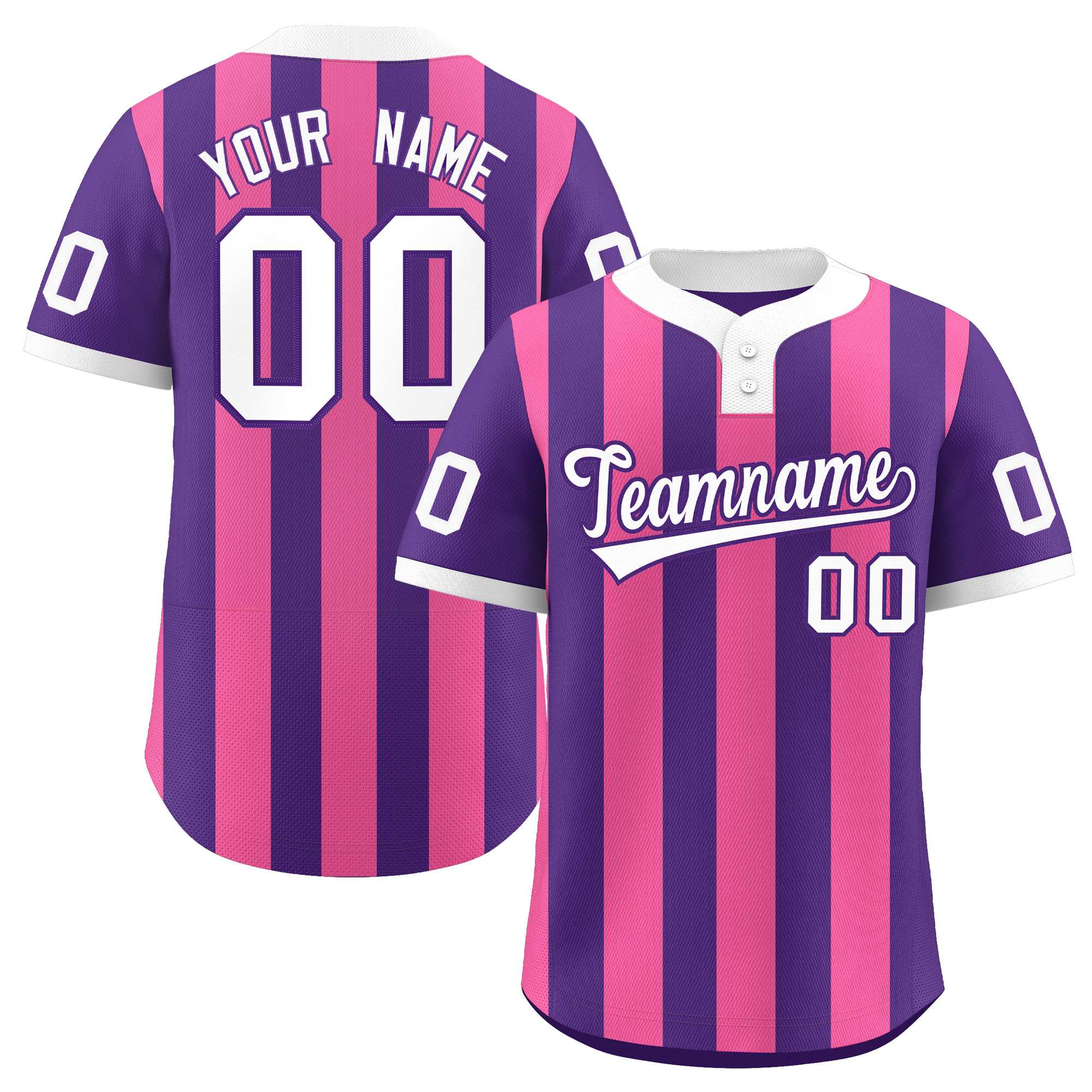 Custom Purple Pink Stripe Fashion Authentic Two-Button Baseball Jersey| KXKSHOP