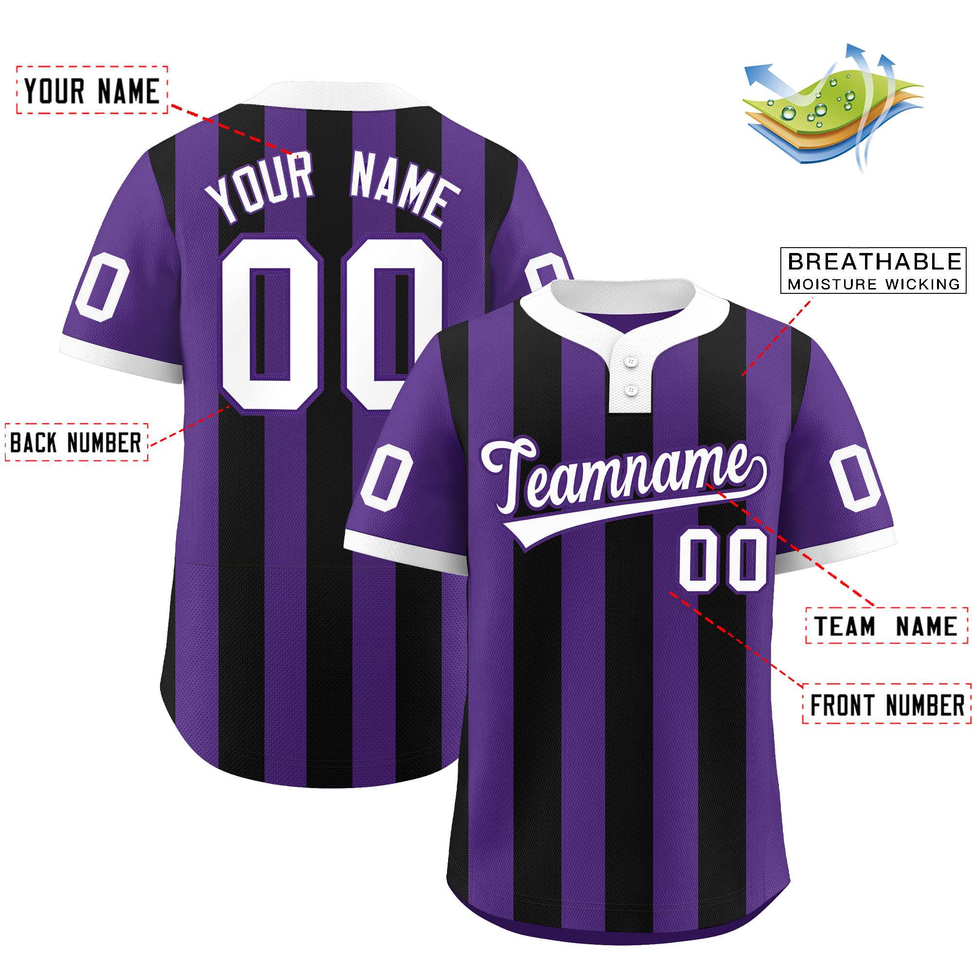 Custom Purple Black Stripe Fashion Authentic Two-Button Baseball Jersey| KXKSHOP