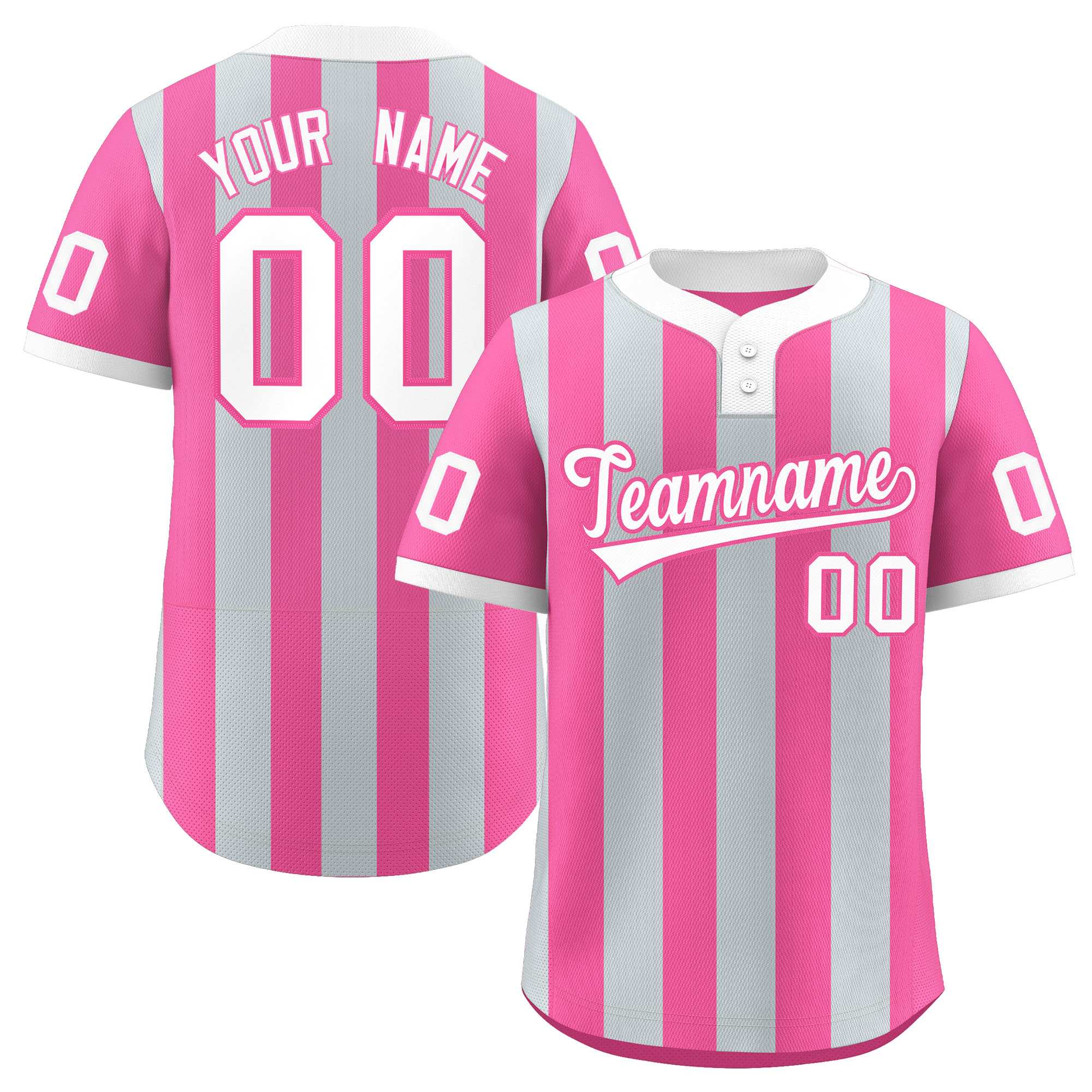 Custom Silver Pink Stripe Fashion Authentic Two-Button Baseball Jersey| KXKSHOP
