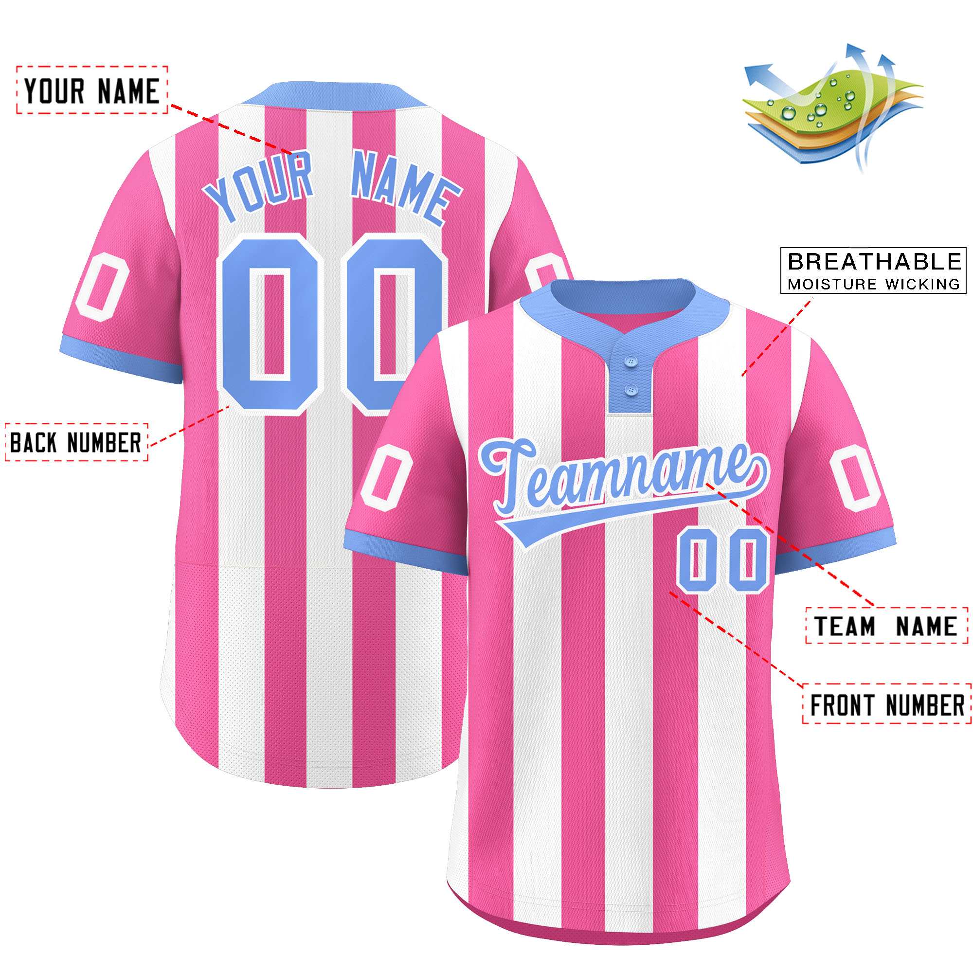 Custom Pink White Stripe Fashion Authentic Two-Button Baseball Jersey| KXKSHOP