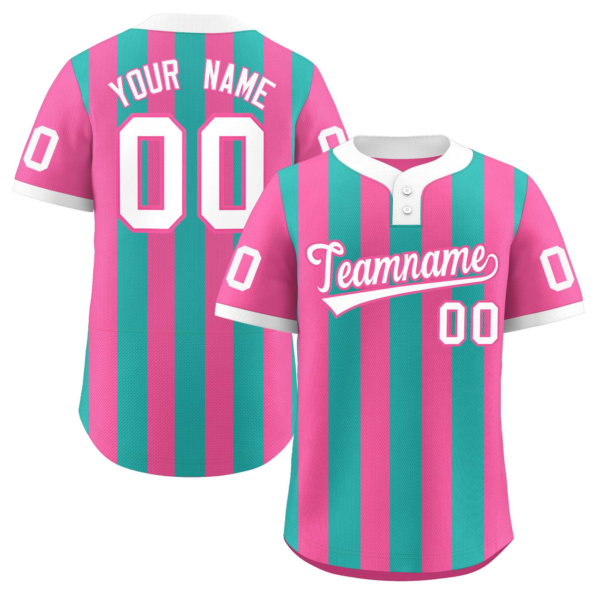 Custom Pink Aqua Stripe Fashion Authentic Two-Button Softball Jersey