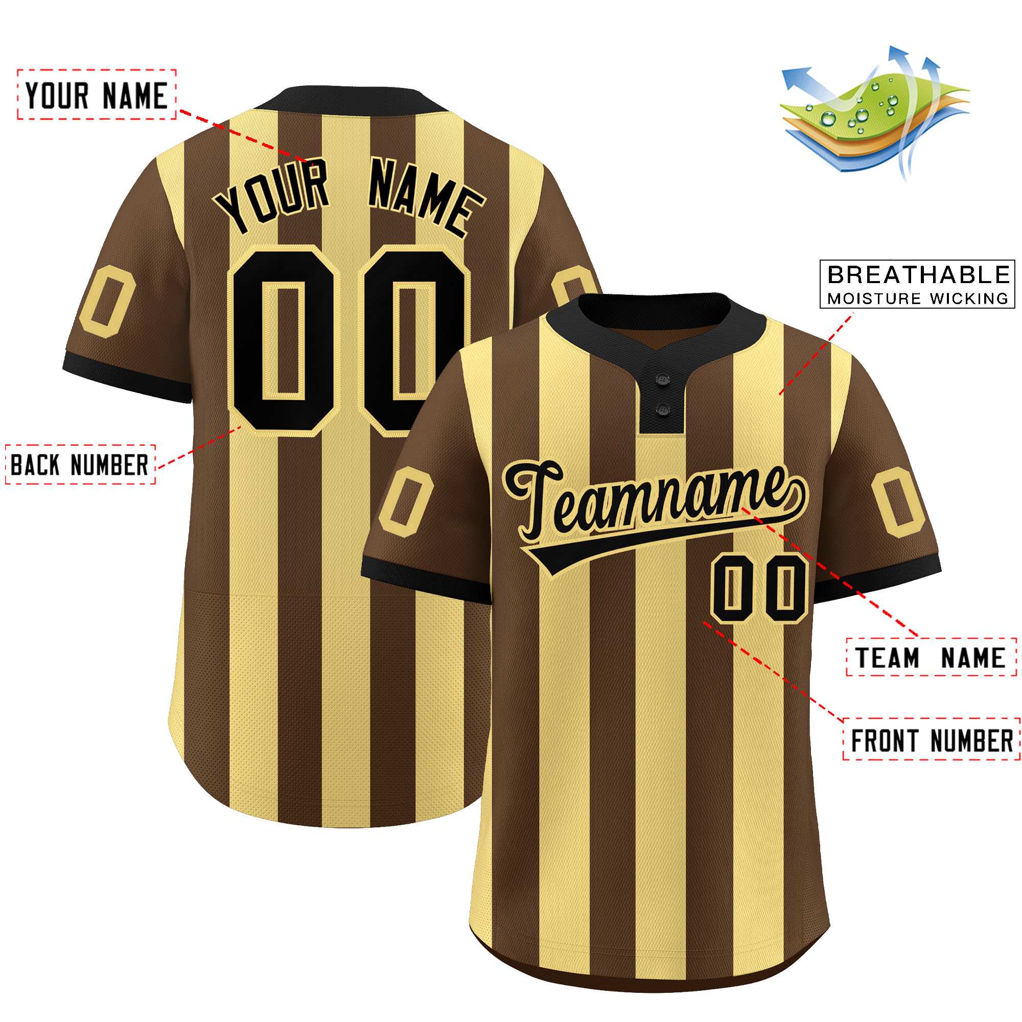 Custom Brown Khaki Stripe Fashion Authentic Two-Button Baseball Jersey| KXKSHOP