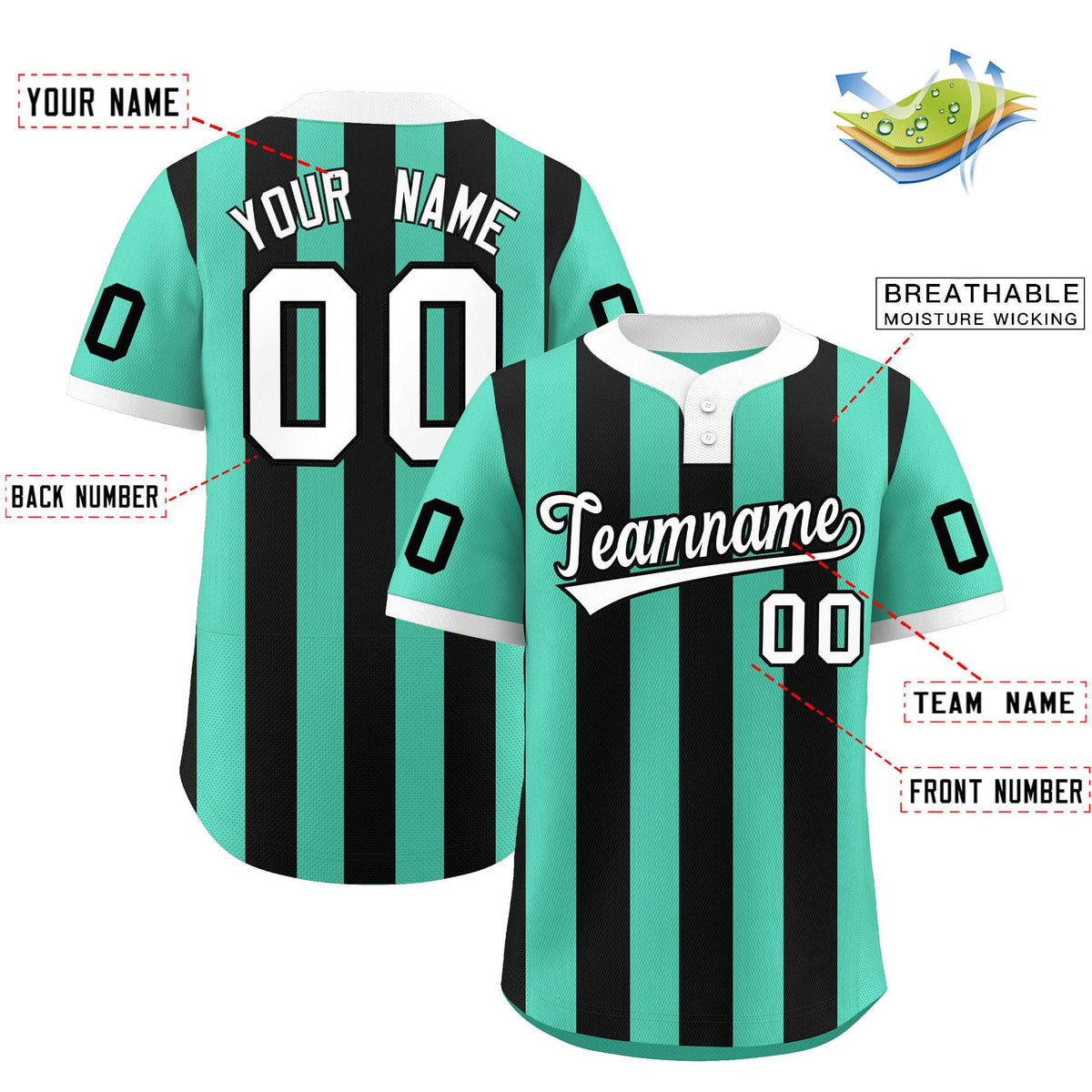 Custom Bright Green Black Stripe Fashion Authentic Two-Button Softball Jersey