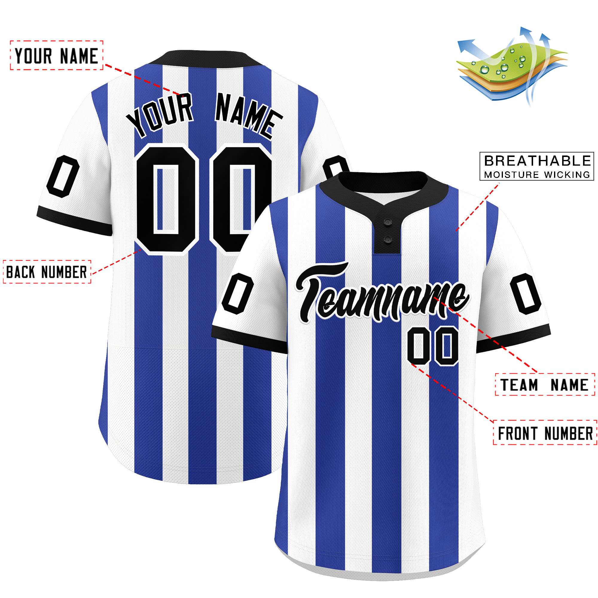 Custom White Royal Stripe Fashion Authentic Two-Button Baseball Jersey| KXKSHOP