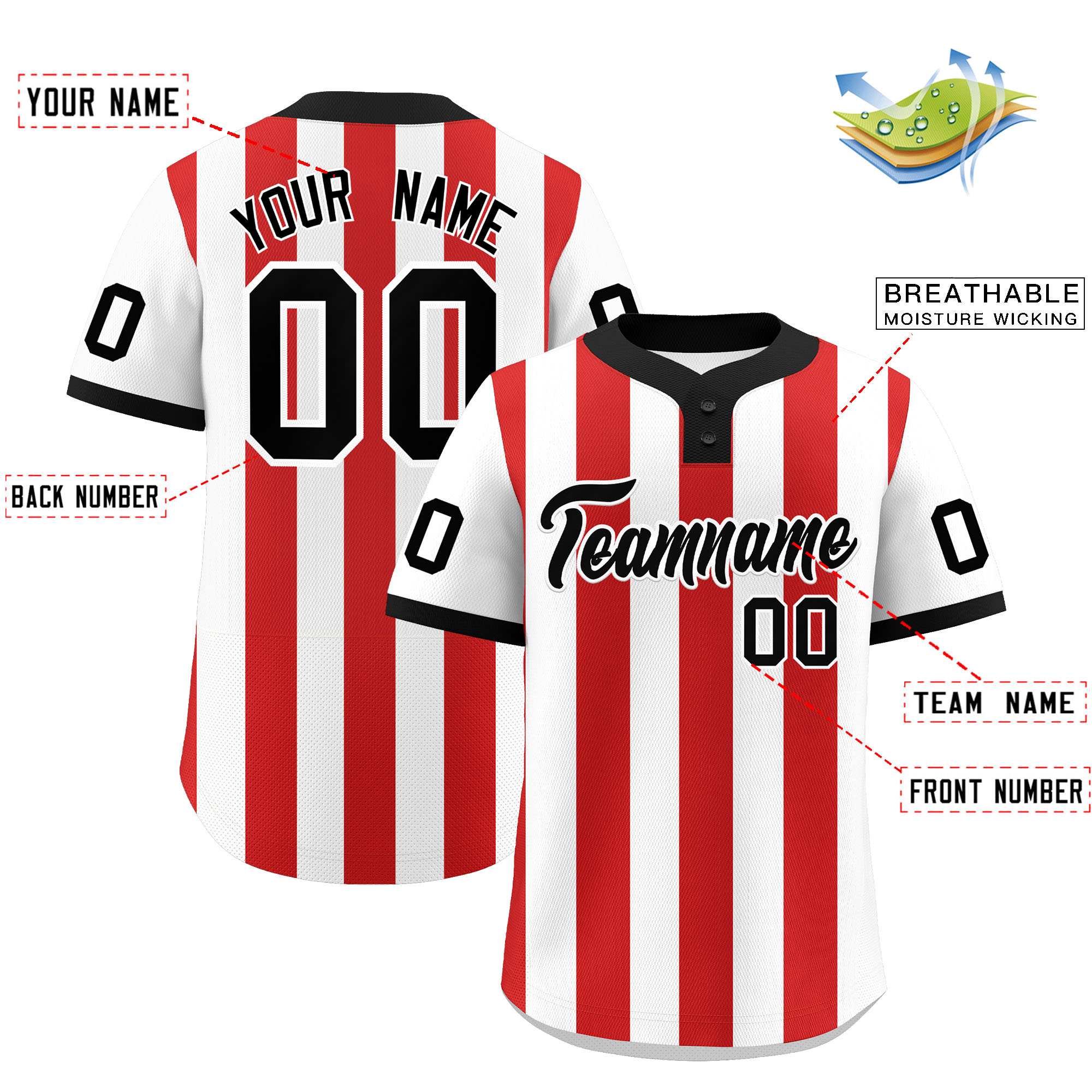 Custom White Red Stripe Fashion Authentic Two-Button Baseball Jersey| KXKSHOP