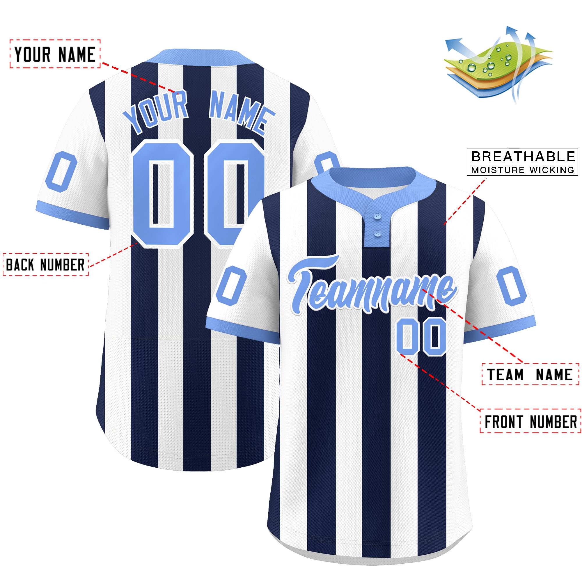 Custom White Navy Stripe Fashion Authentic Two-Button Baseball Jersey| KXKSHOP