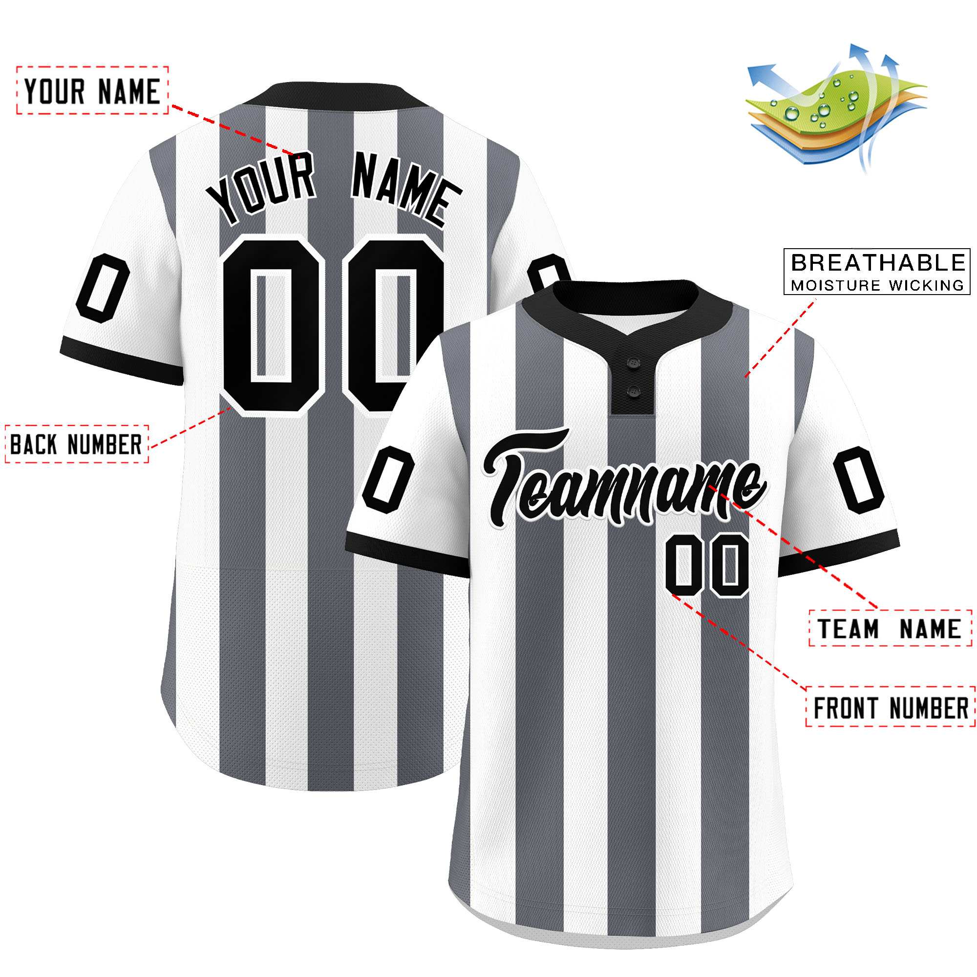 Custom White Dark Gray Stripe Fashion Authentic Two-Button Baseball Jersey| KXKSHOP