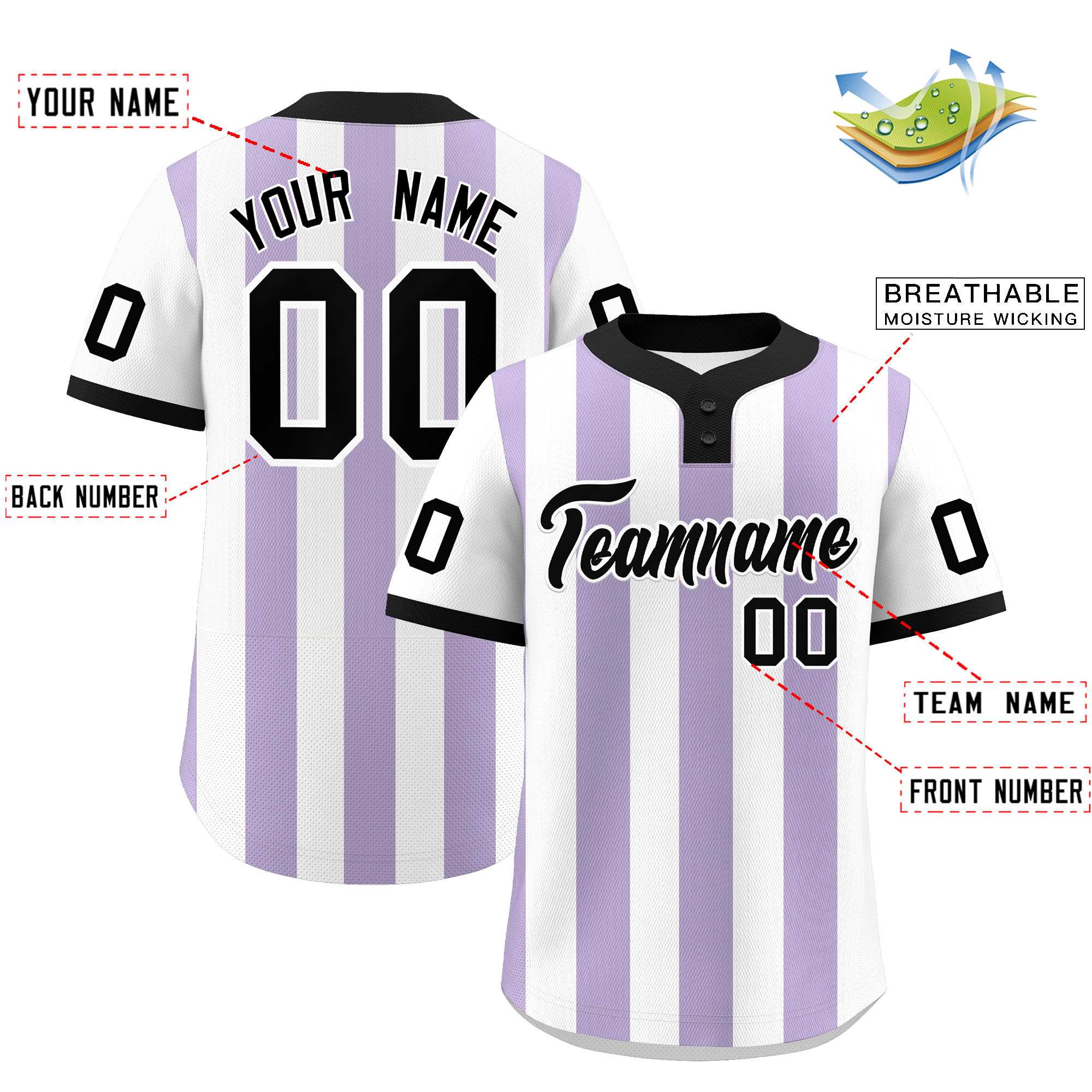 Custom White Light Purple Stripe Fashion Authentic Two-Button Baseball Jersey| KXKSHOP