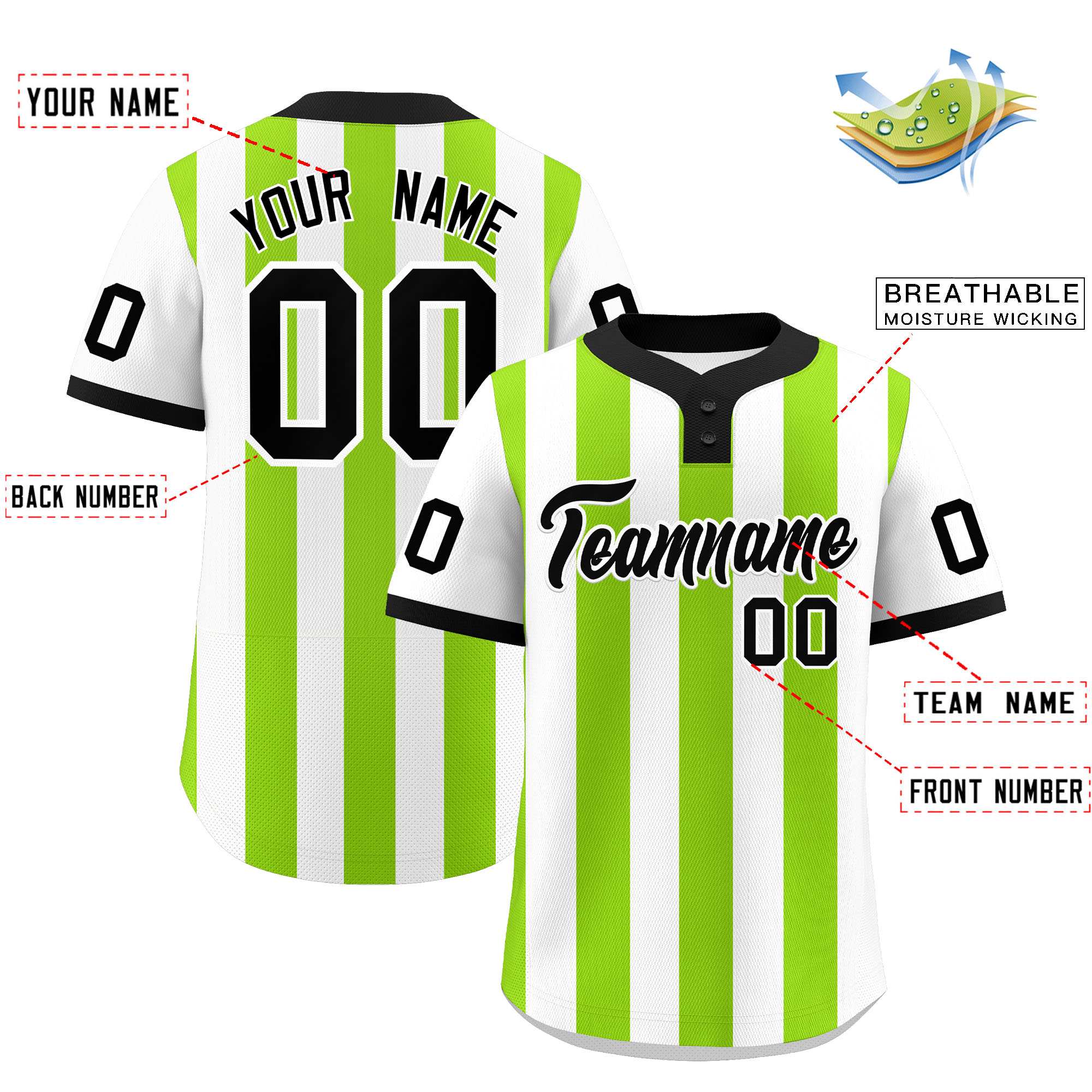 Custom White Neon Green Stripe Fashion Authentic Two-Button Baseball Jersey| KXKSHOP