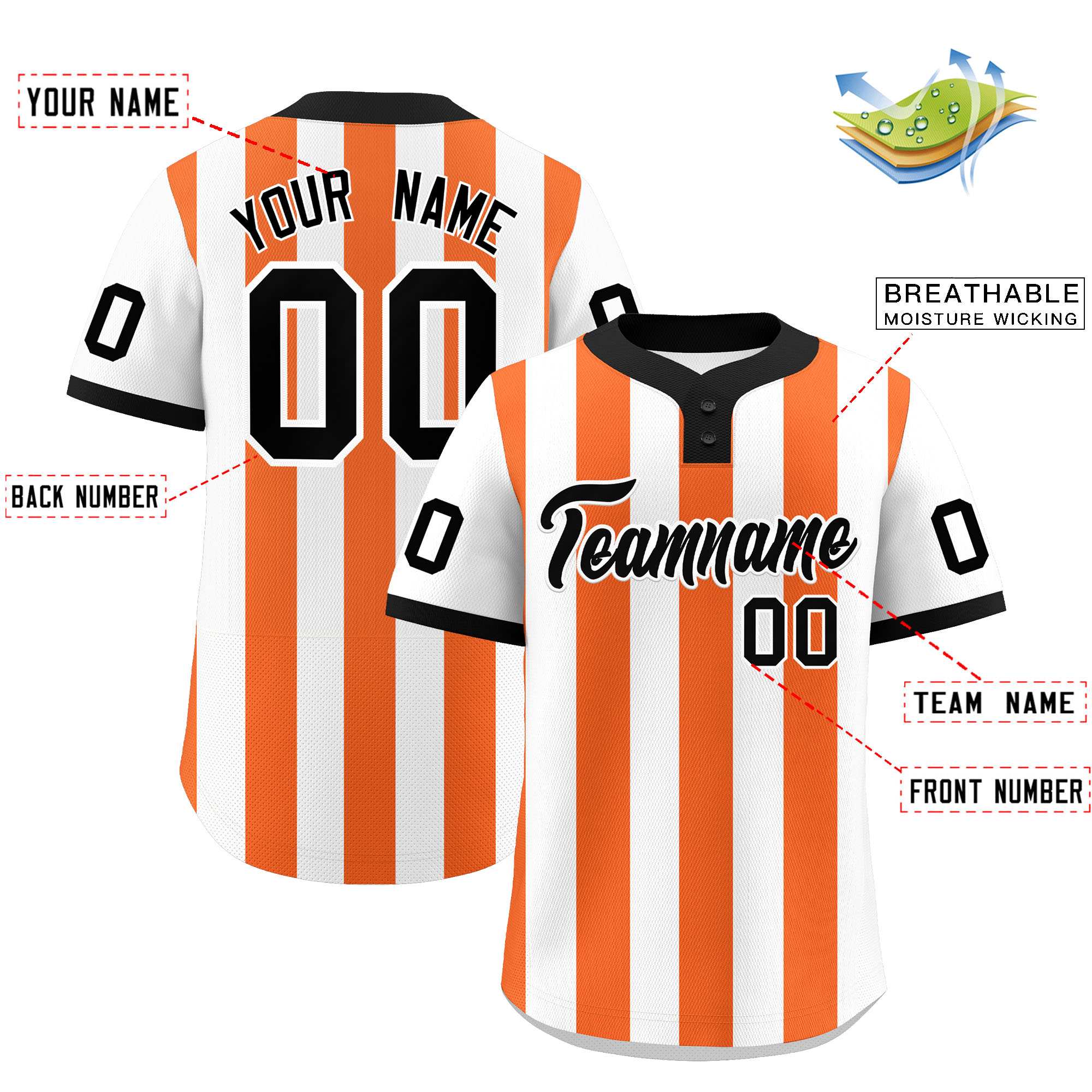 Custom White Orange Stripe Fashion Authentic Two-Button Baseball Jersey| KXKSHOP