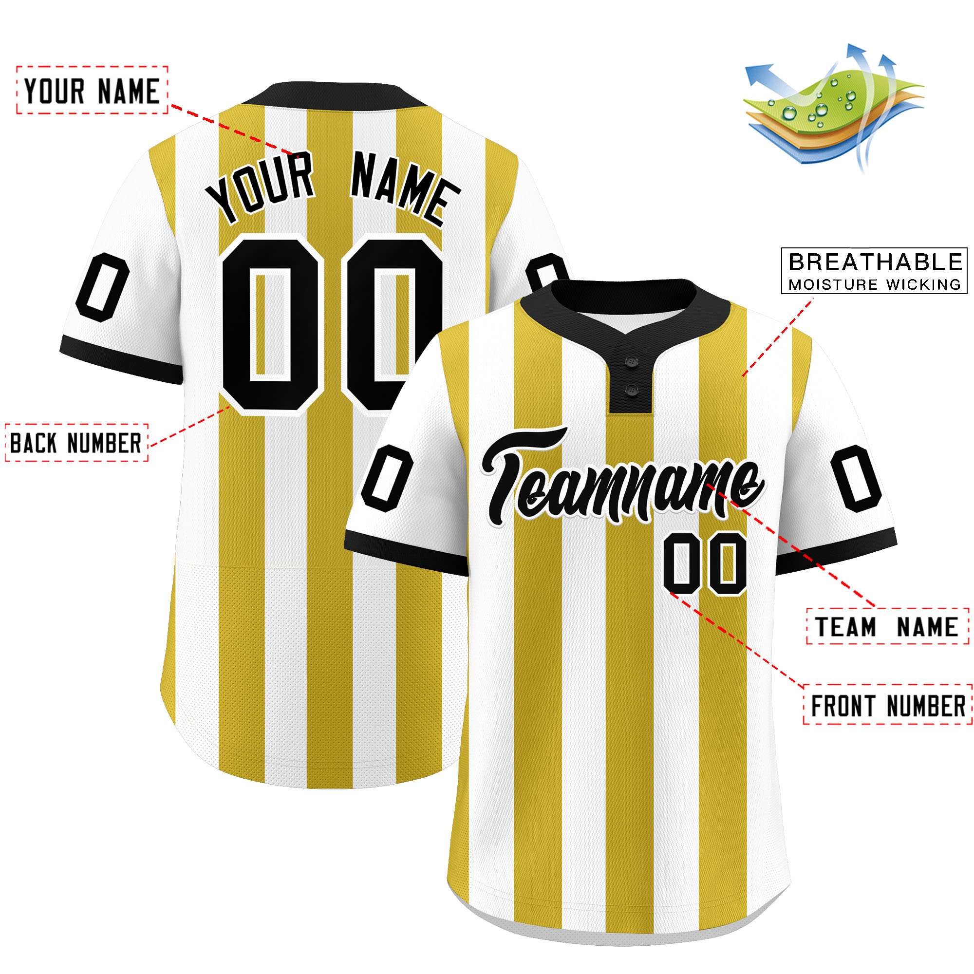Custom White Old Gold Stripe Fashion Authentic Two-Button Baseball Jersey| KXKSHOP