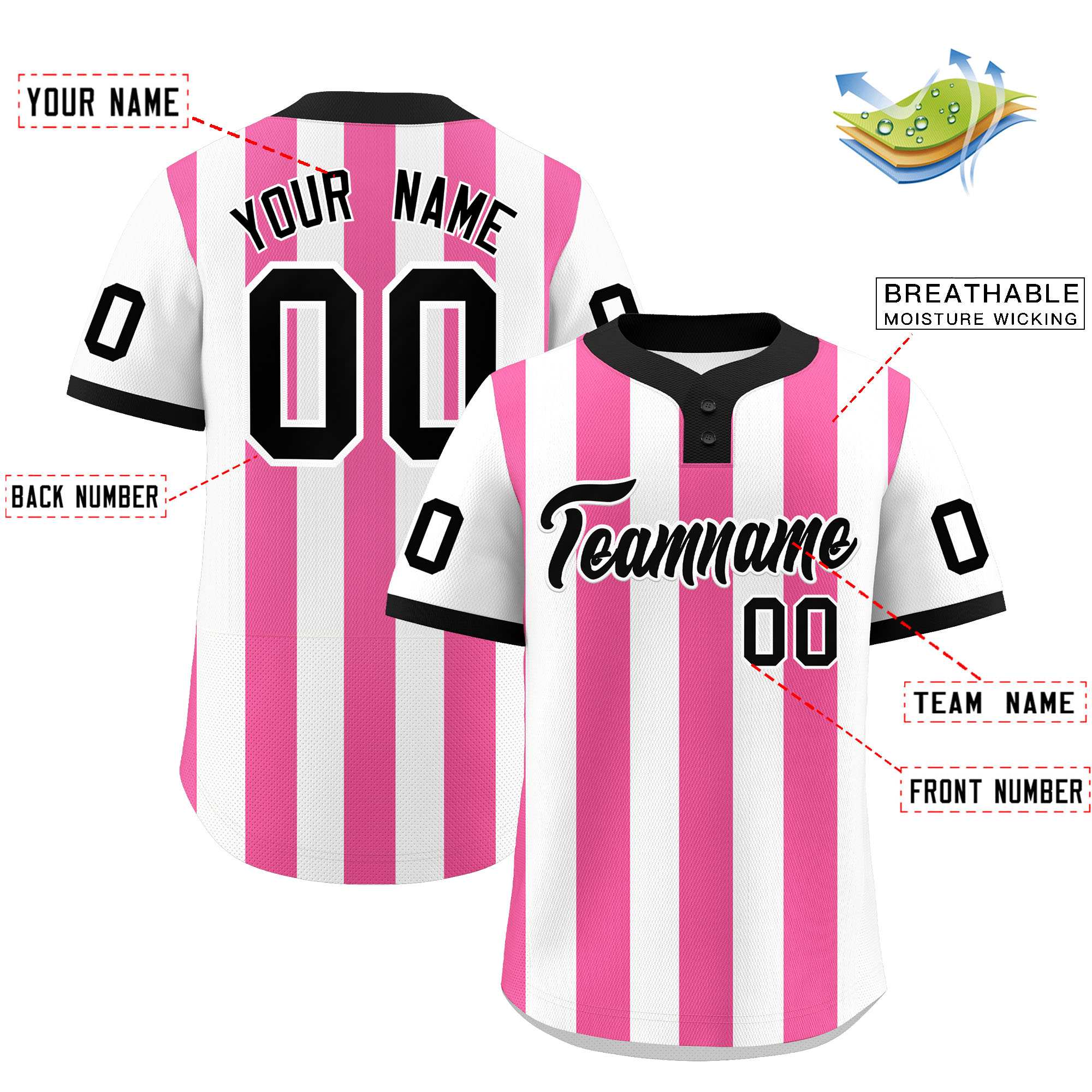 Custom White Pink Stripe Fashion Authentic Two-Button Baseball Jersey| KXKSHOP