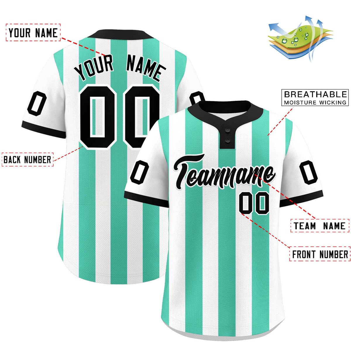 Custom White Bright Green Stripe Fashion Authentic Two-Button Softball Jersey