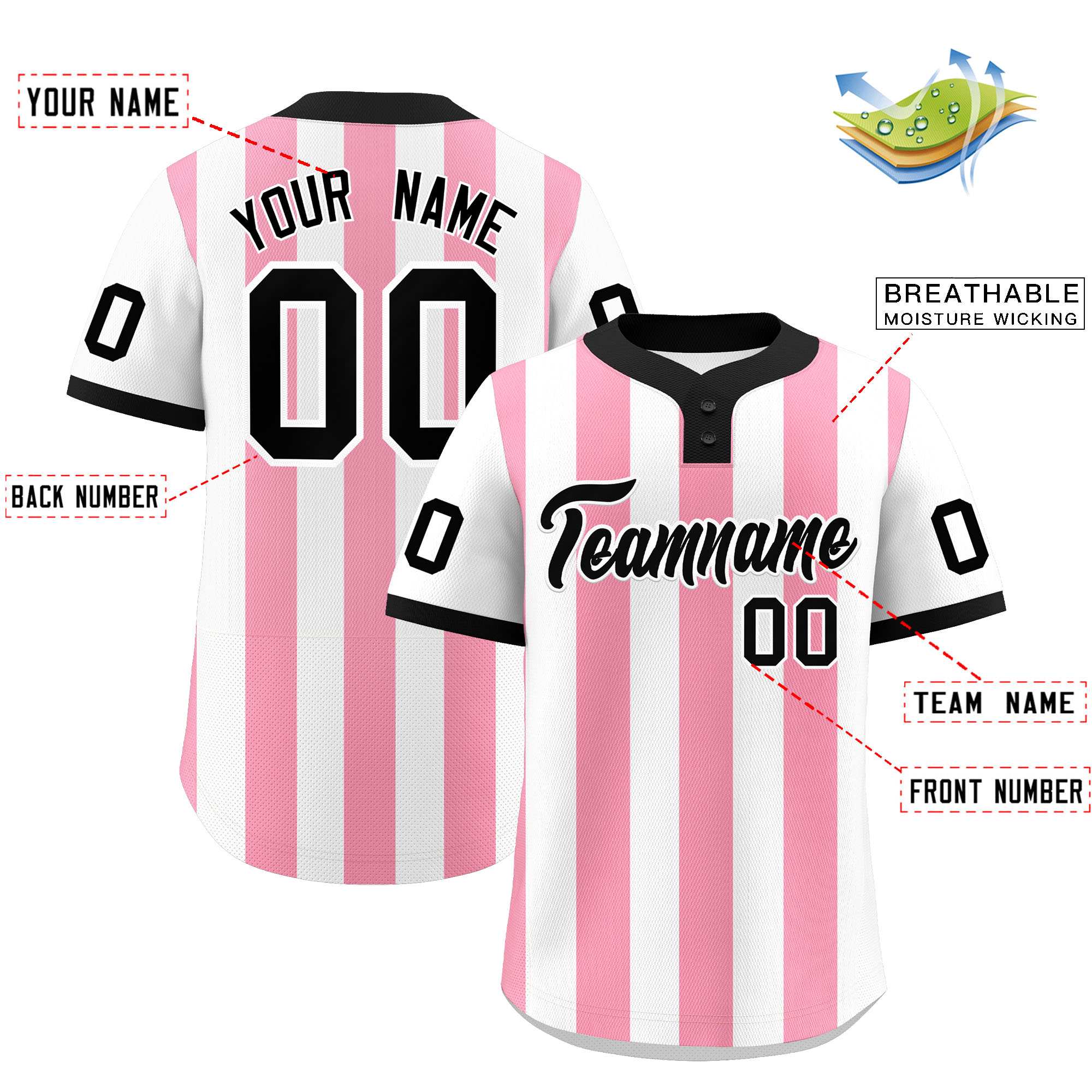 Custom White Light Pink Stripe Fashion Authentic Two-Button Baseball Jersey| KXKSHOP