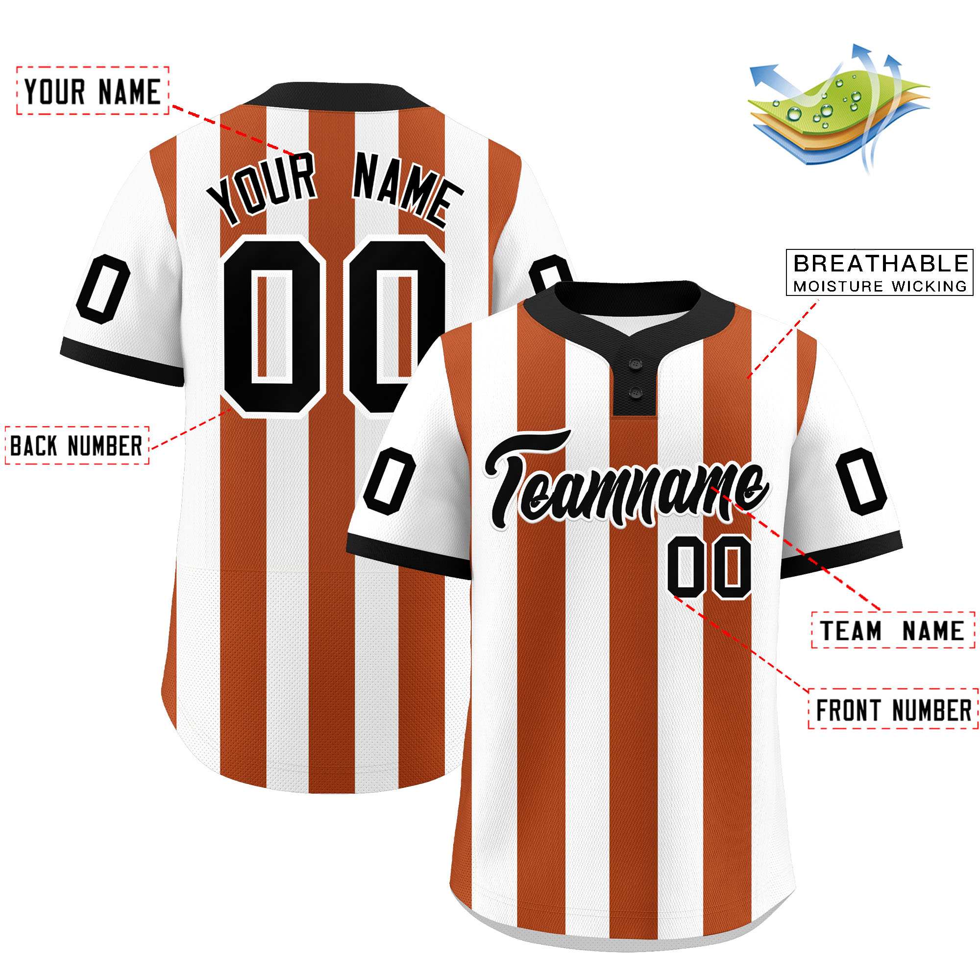 Custom White Texas Orange Stripe Fashion Authentic Two-Button Baseball Jersey| KXKSHOP