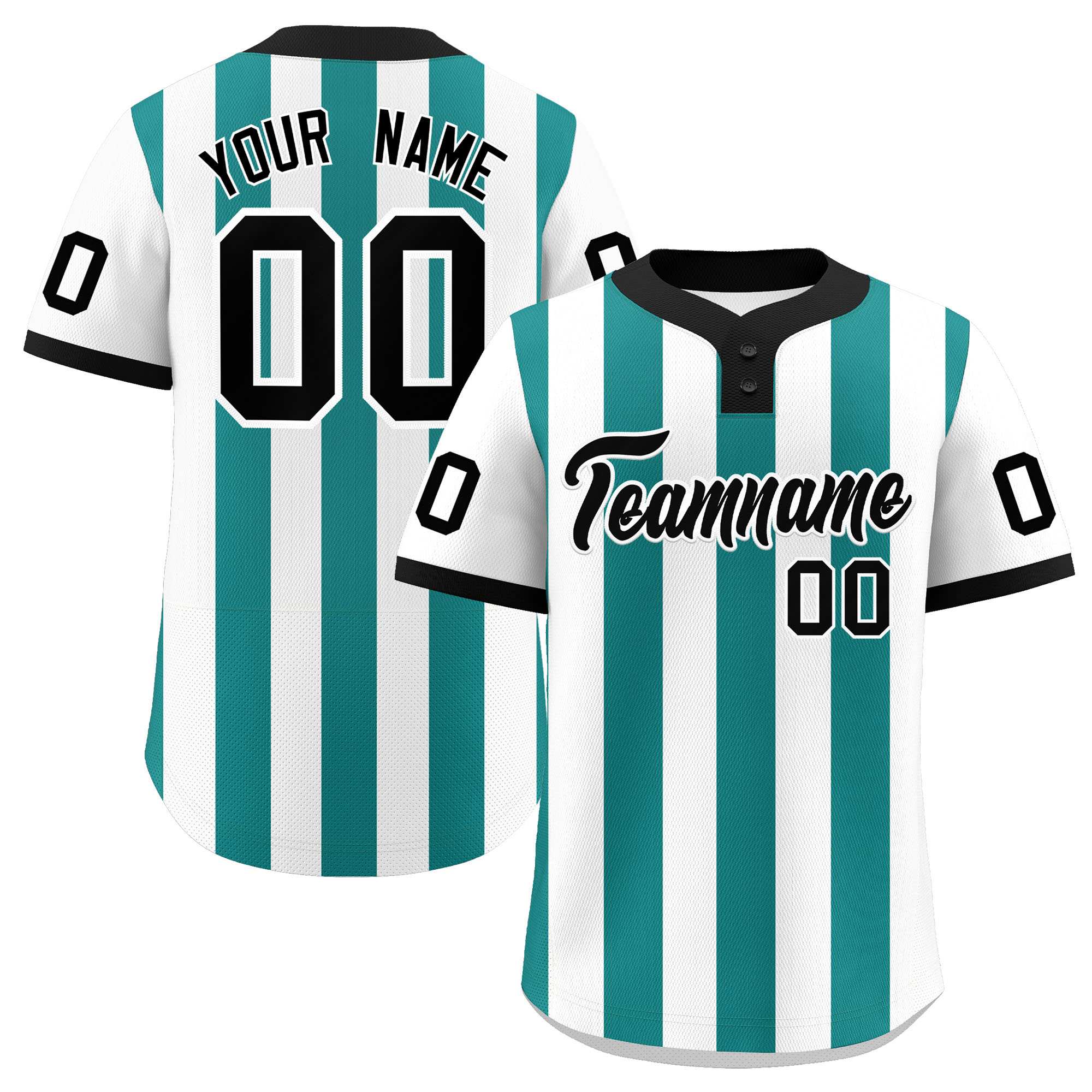 Custom White Aqua Stripe Fashion Authentic Two-Button Baseball Jersey| KXKSHOP