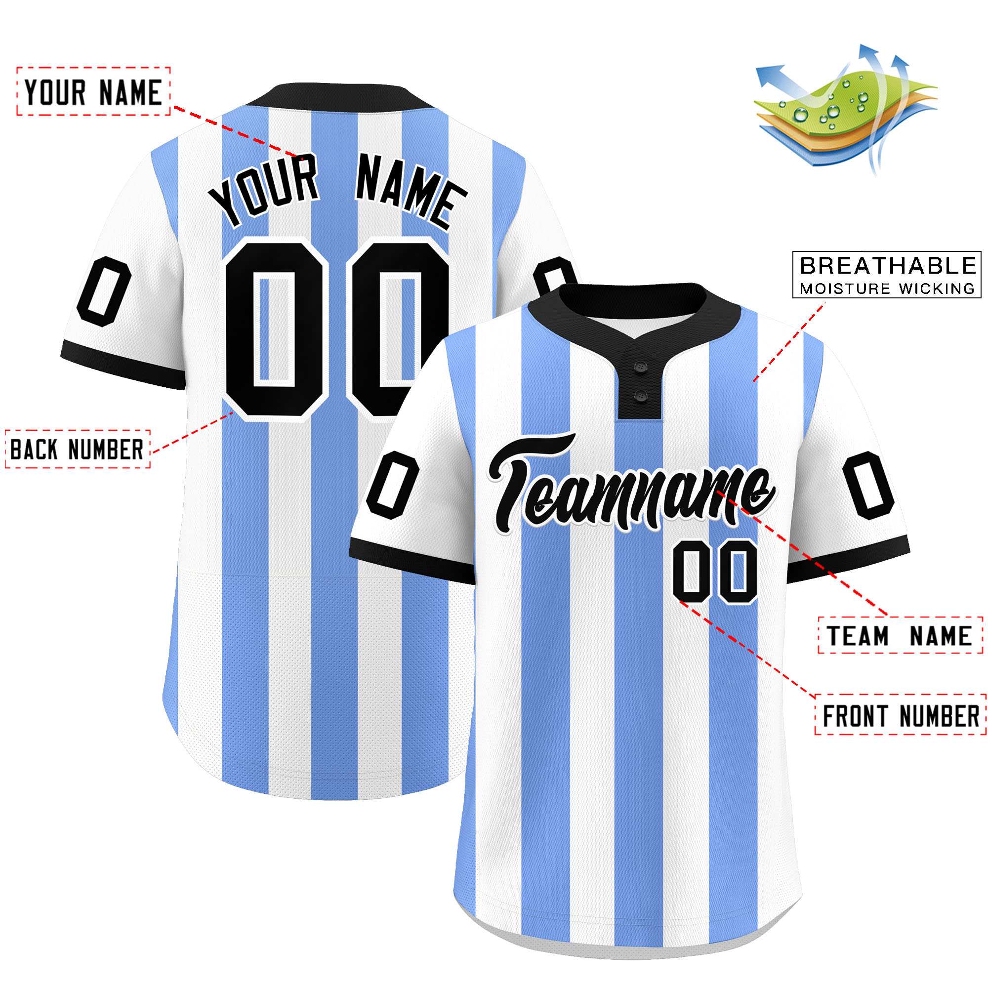 Custom White Light Blue Stripe Fashion Authentic Two-Button Baseball Jersey| KXKSHOP