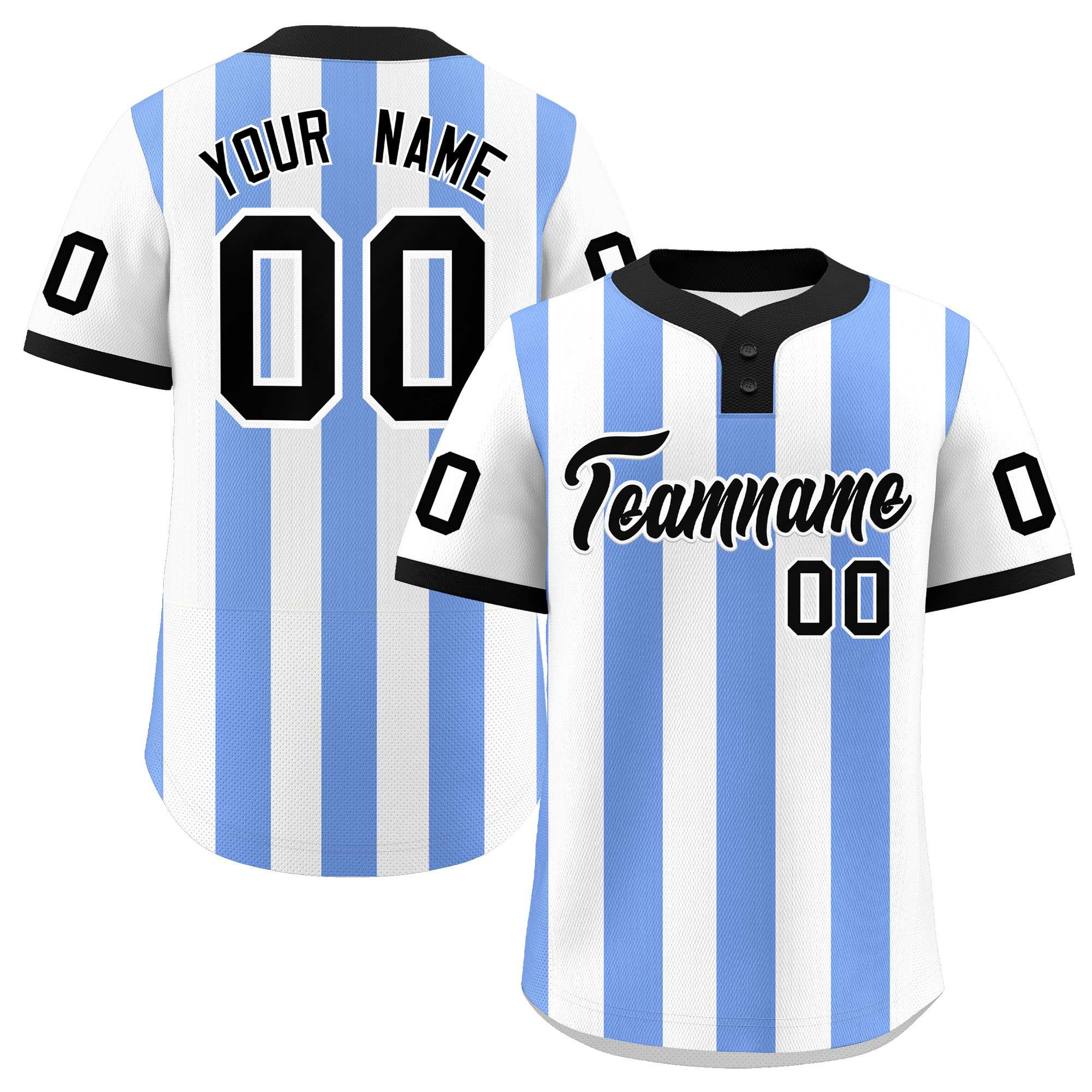 Custom White Light Blue Stripe Fashion Authentic Two-Button Baseball Jersey| KXKSHOP