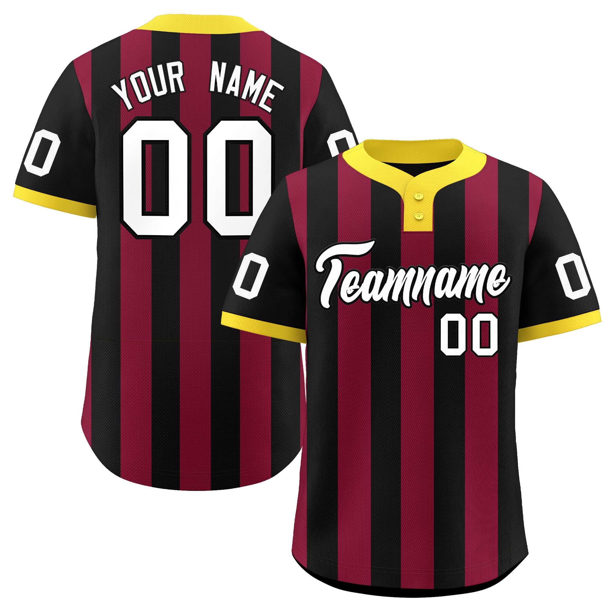Custom Black Crimson Stripe Fashion Authentic Two-Button Baseball Jersey| KXKSHOP