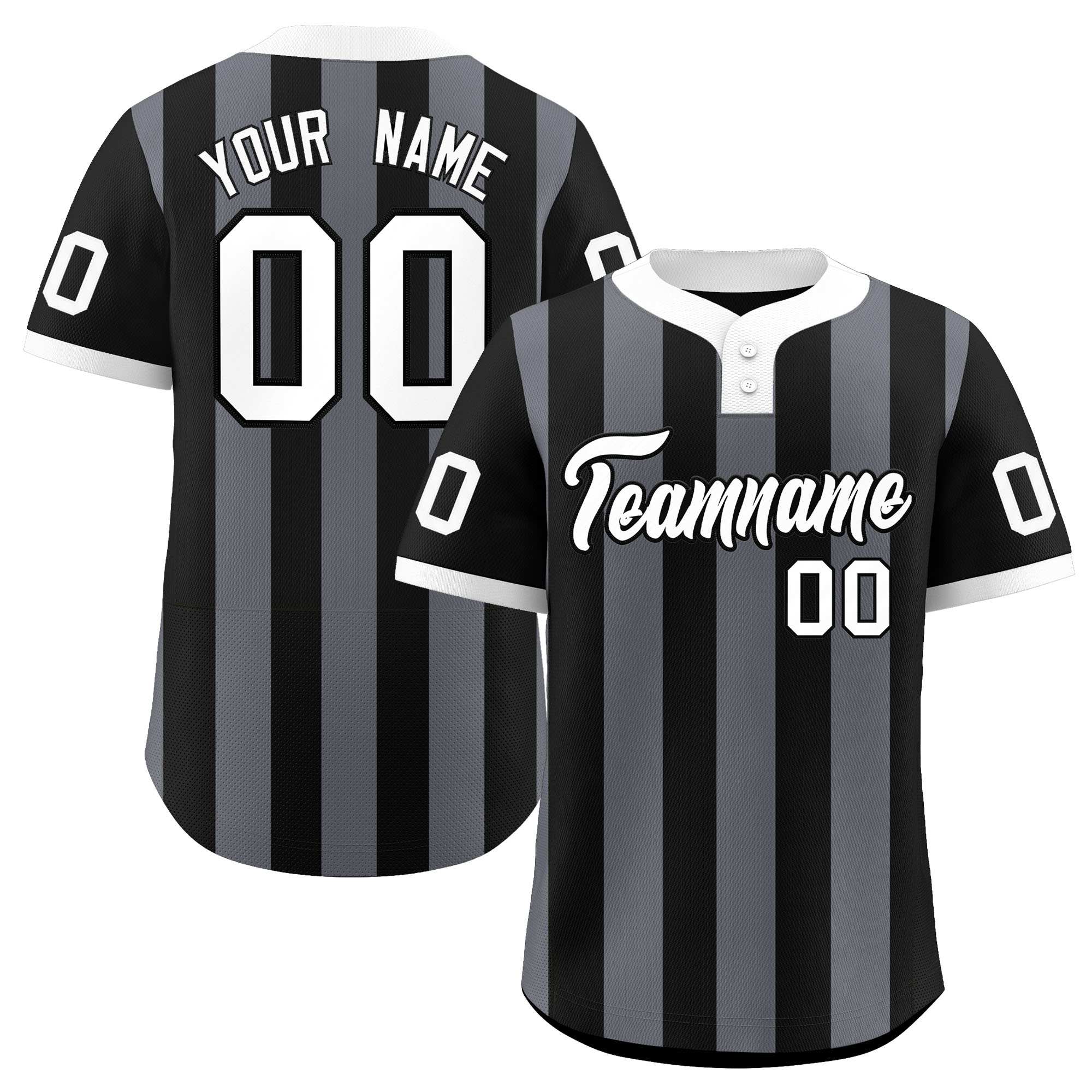 Custom Black Dark Gray Stripe Fashion Authentic Two-Button Baseball Jersey| KXKSHOP