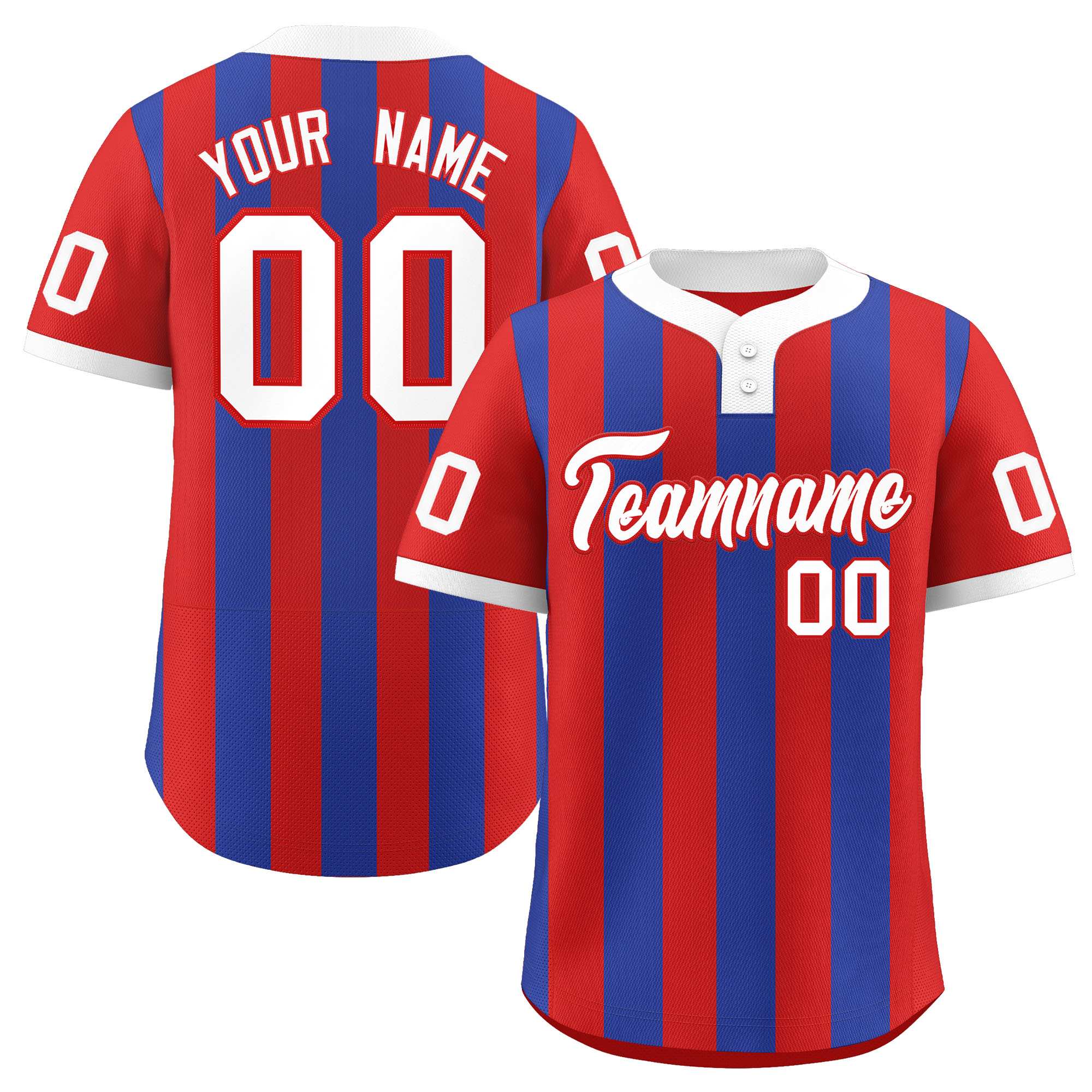 Custom Red Royal Stripe Fashion Authentic Two-Button Baseball Jersey| KXKSHOP