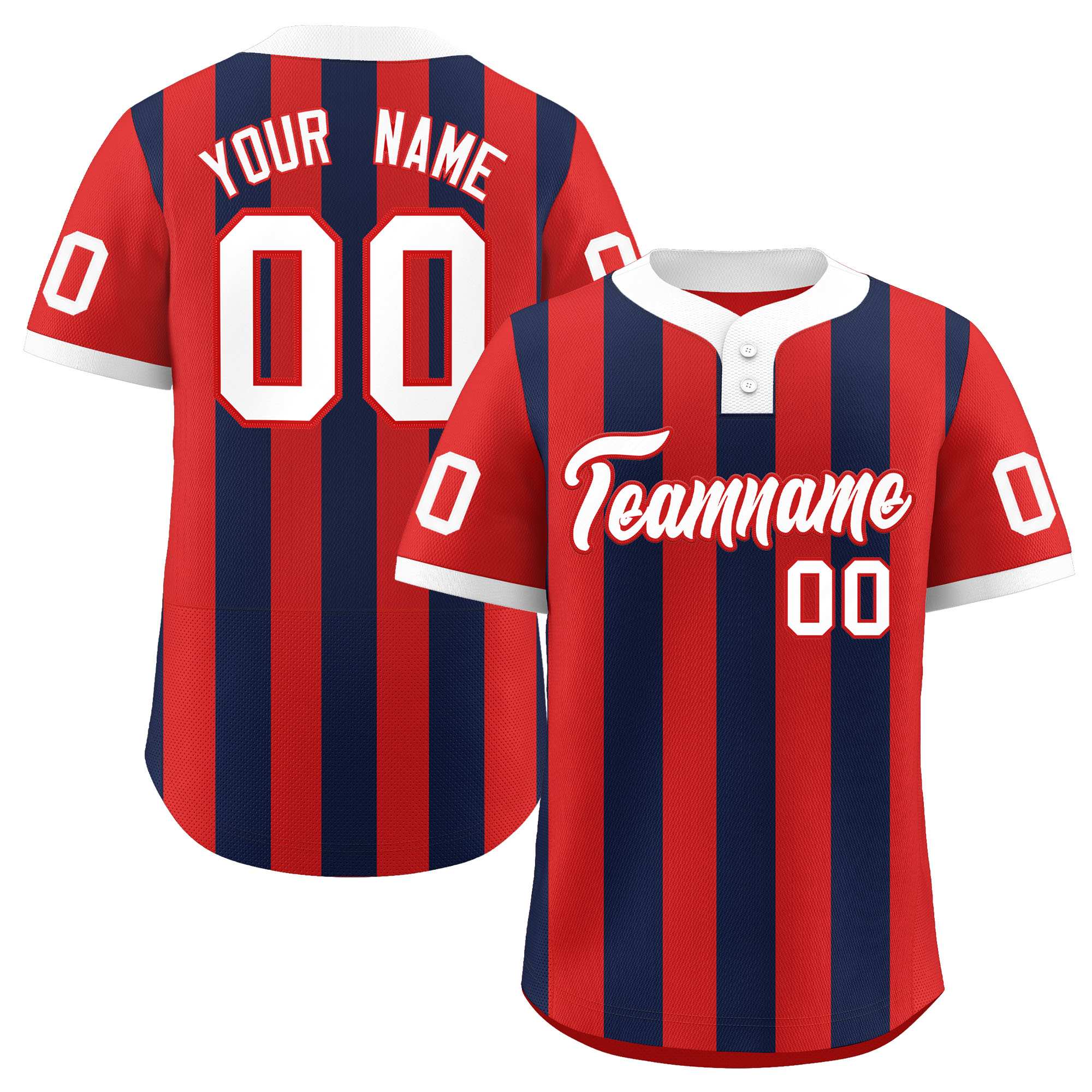 Custom Red Navy Stripe Fashion Authentic Two-Button Baseball Jersey| KXKSHOP