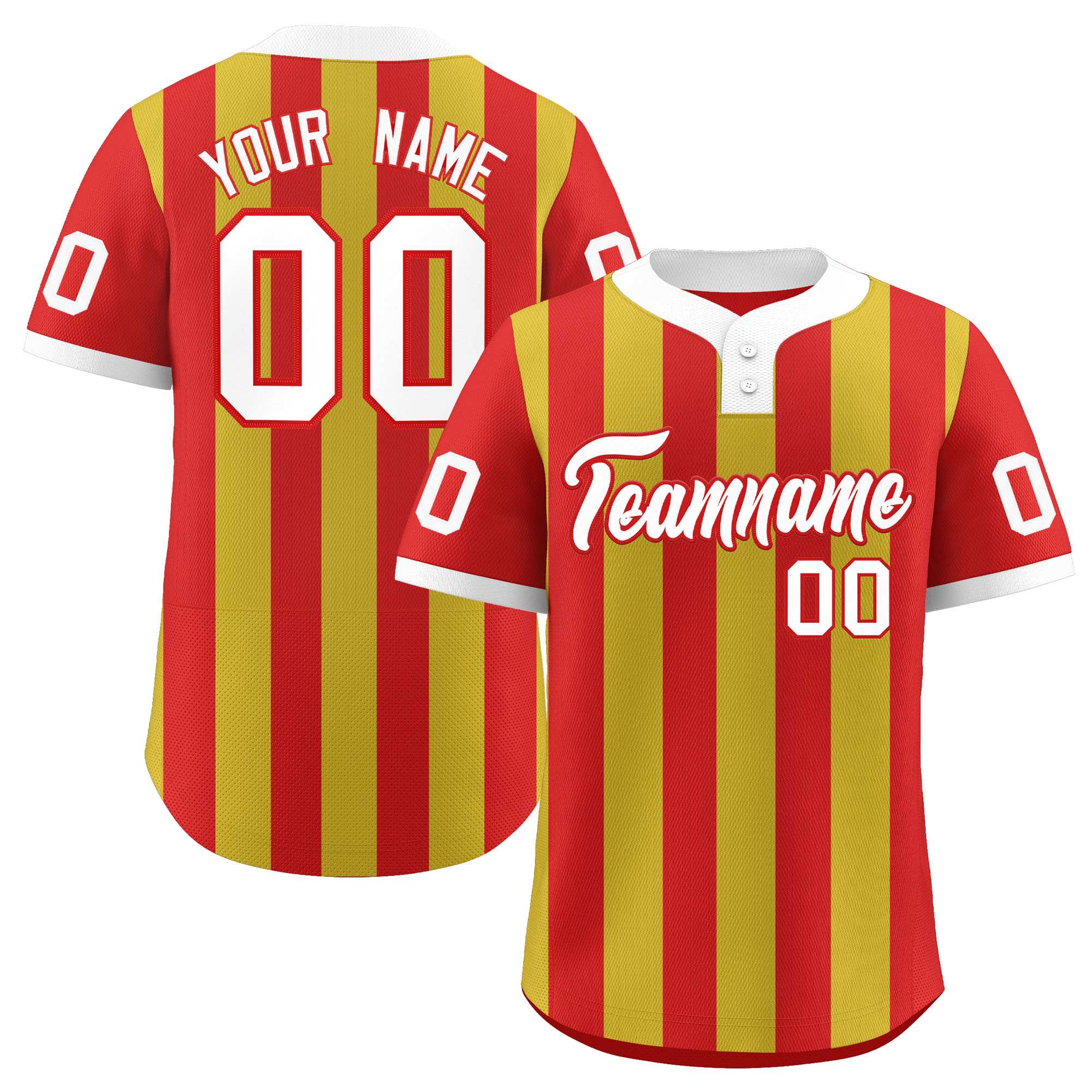 Custom Red Old Gold Stripe Fashion Authentic Two-Button Baseball Jersey| KXKSHOP