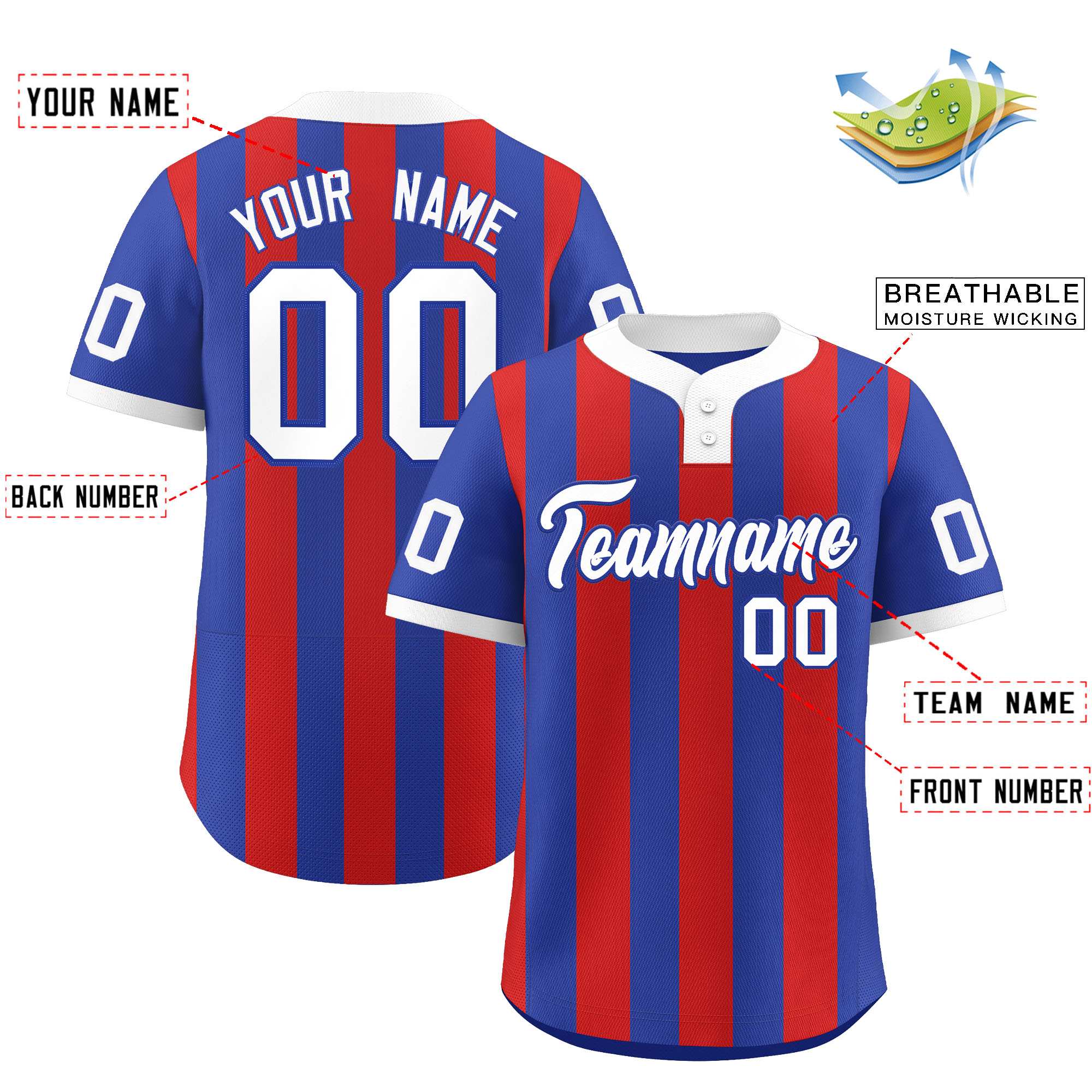 Custom Royal Red Stripe Fashion Authentic Two-Button Baseball Jersey| KXKSHOP