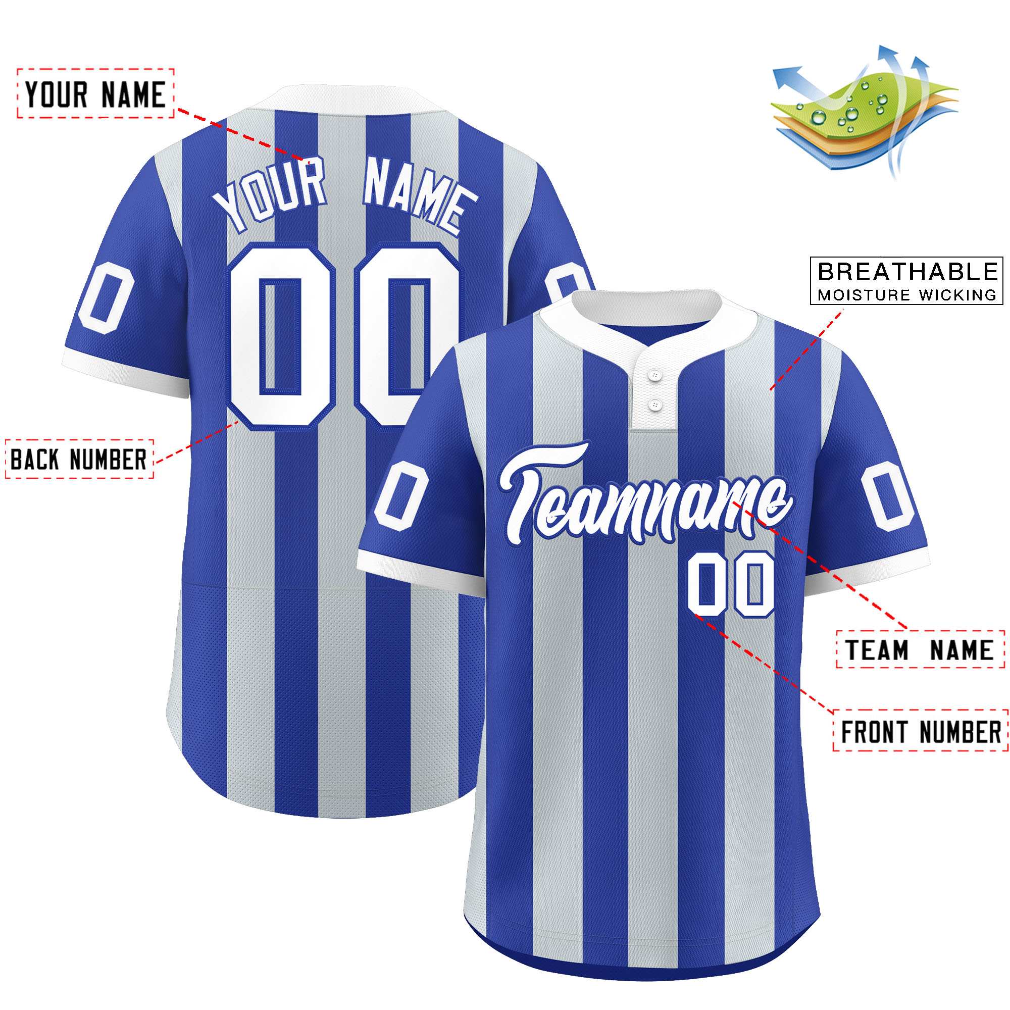 Custom Royal Silver Stripe Fashion Authentic Two-Button Baseball Jersey| KXKSHOP