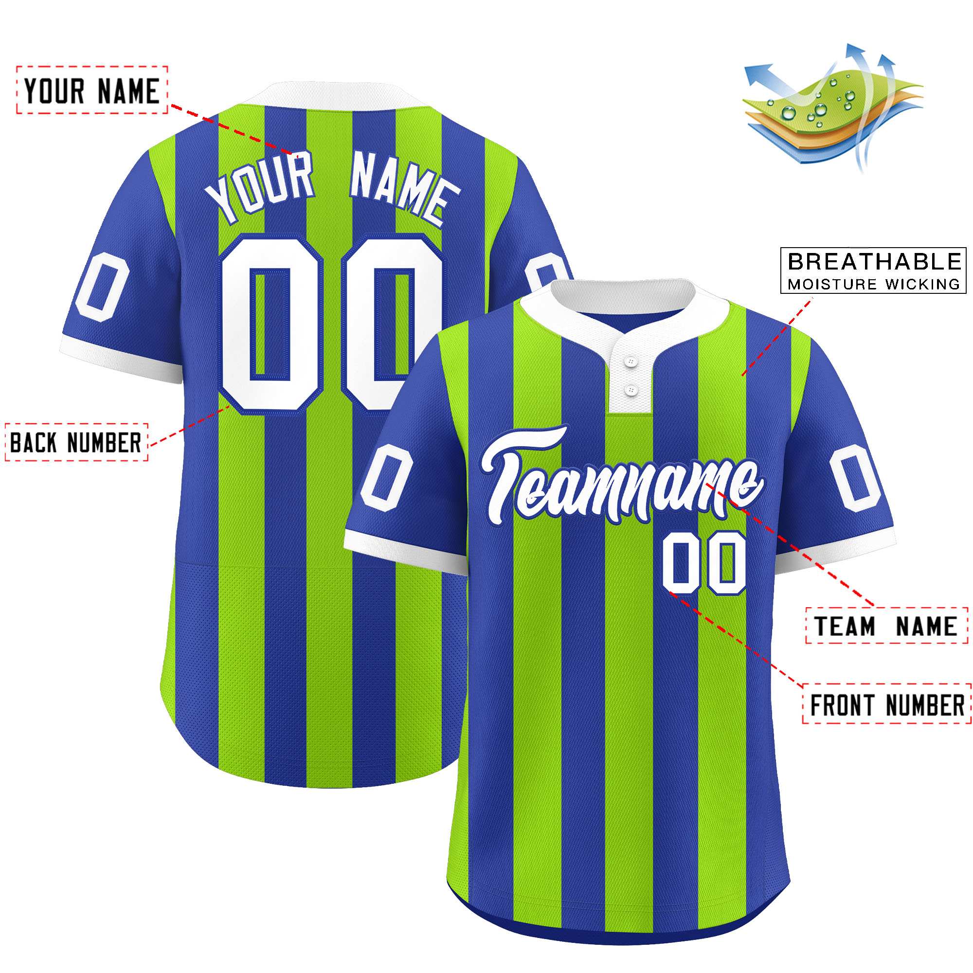 Custom Royal Neon Green Stripe Fashion Authentic Two-Button Baseball Jersey| KXKSHOP