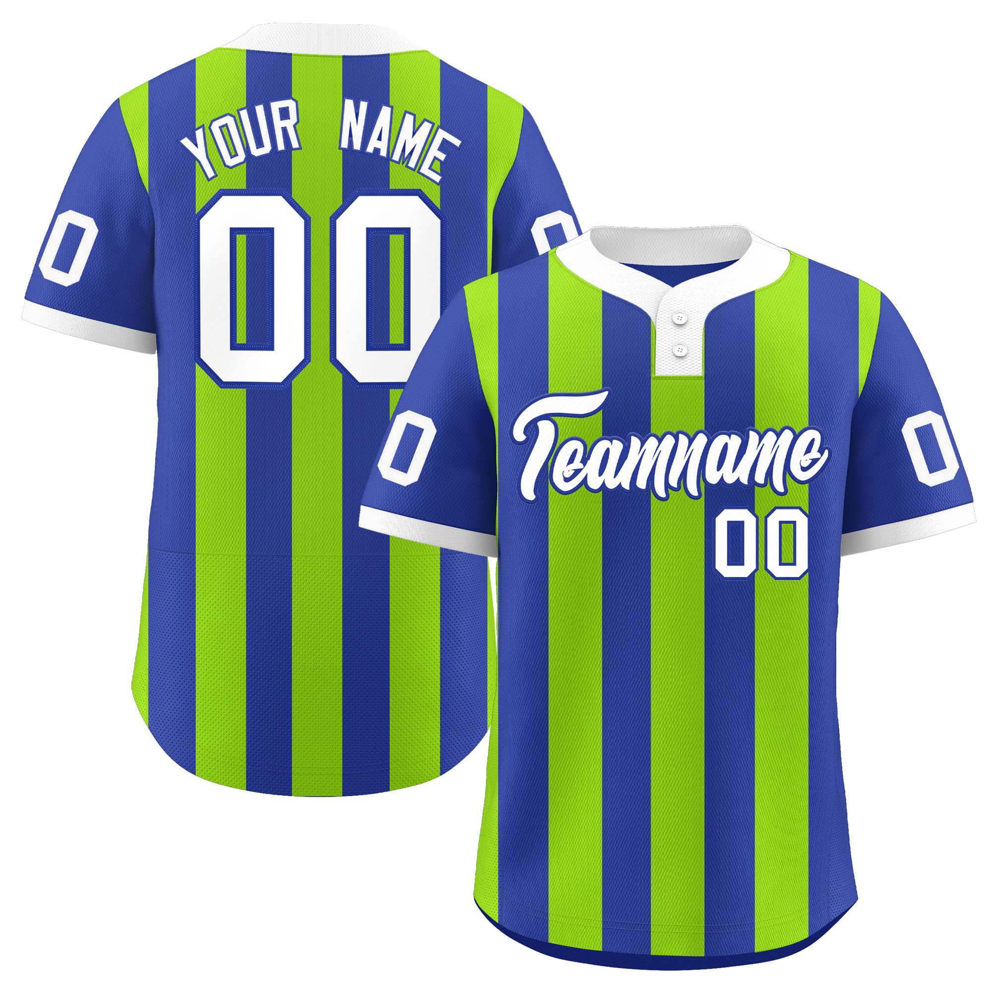 Custom Royal Neon Green Stripe Fashion Authentic Two-Button Baseball Jersey| KXKSHOP
