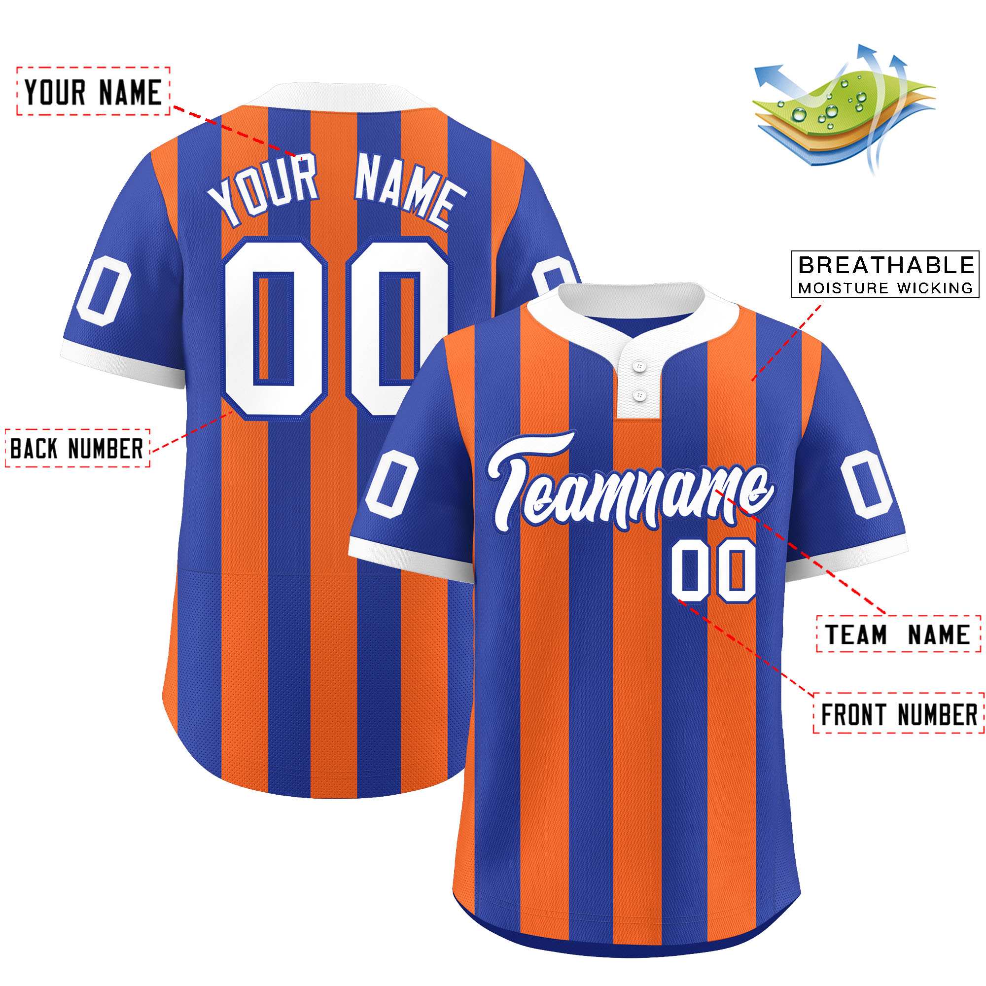 Custom Royal Orange Stripe Fashion Authentic Two-Button Baseball Jersey| KXKSHOP