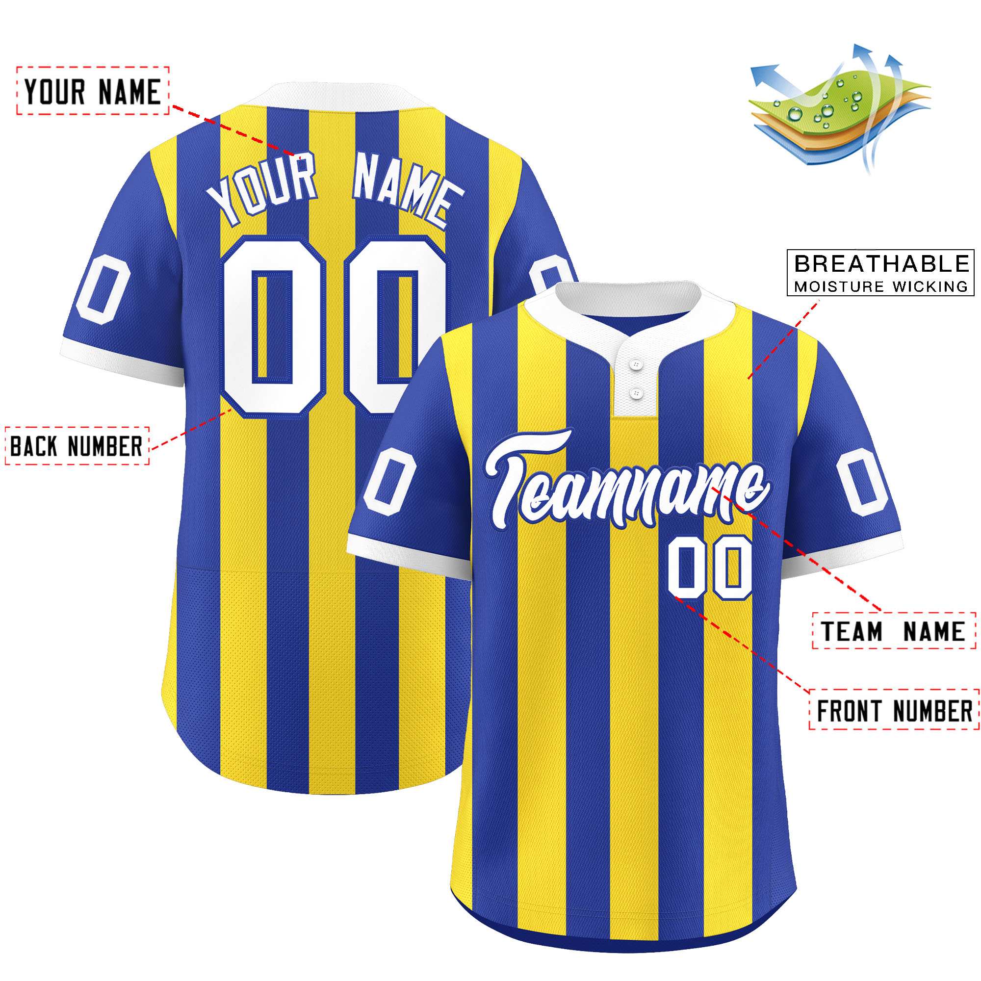 Custom Royal Gold Stripe Fashion Authentic Two-Button Baseball Jersey| KXKSHOP