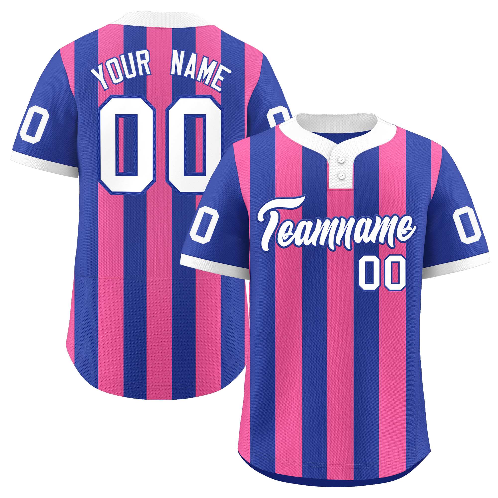 Custom Royal Pink Stripe Fashion Authentic Two-Button Baseball Jersey| KXKSHOP