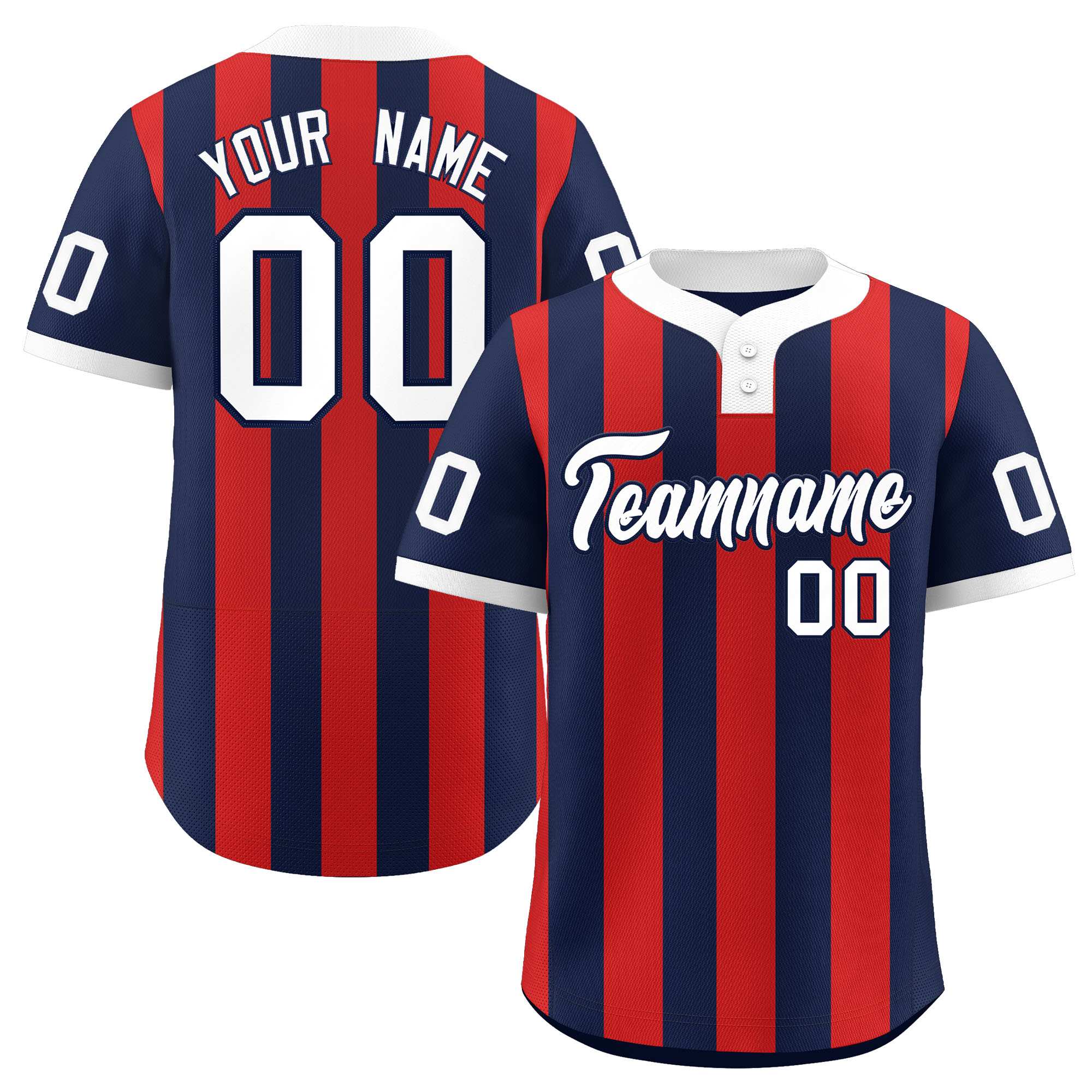 Custom Navy Red Stripe Fashion Authentic Two-Button Baseball Jersey| KXKSHOP
