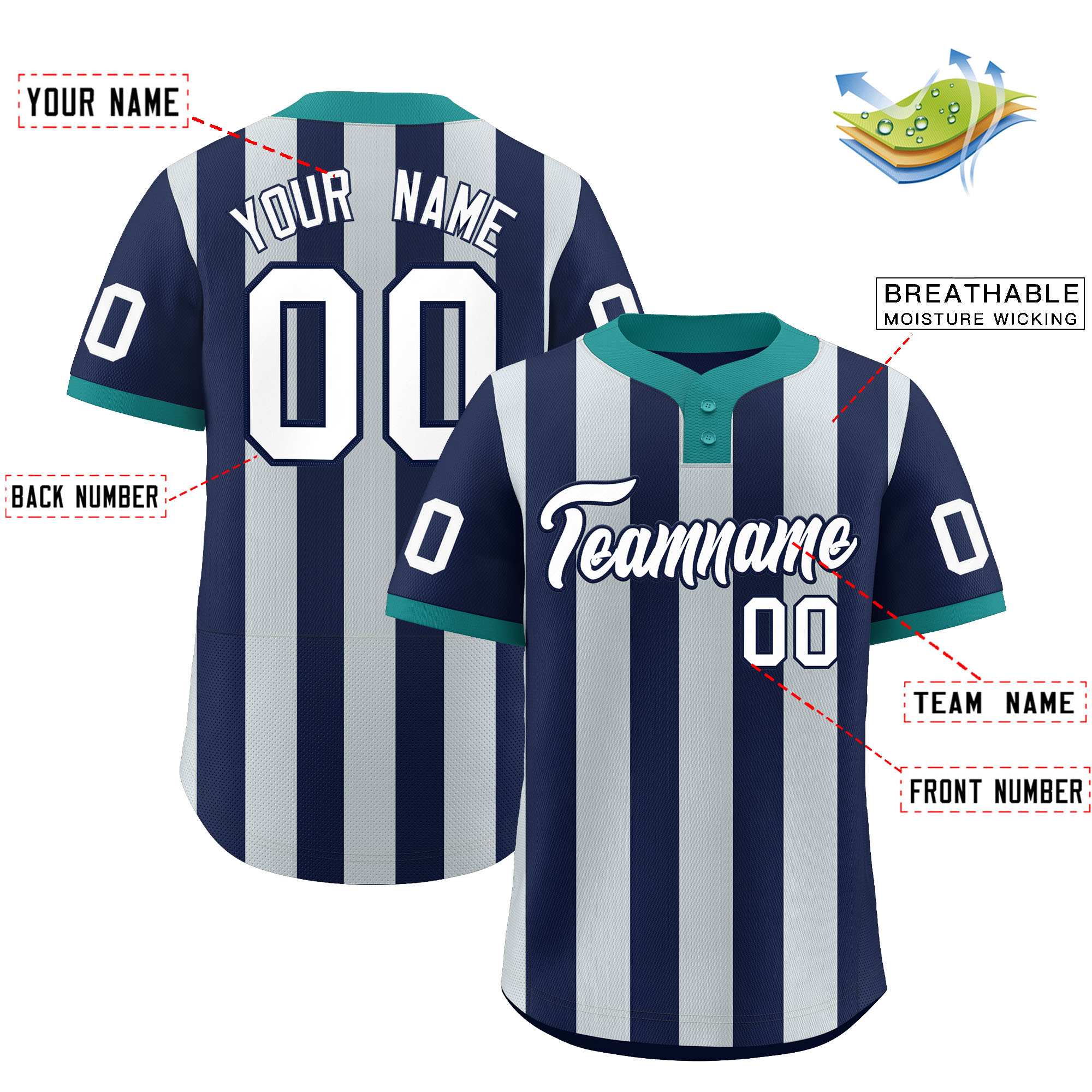 Custom Navy Silver Stripe Fashion Authentic Two-Button Baseball Jersey| KXKSHOP