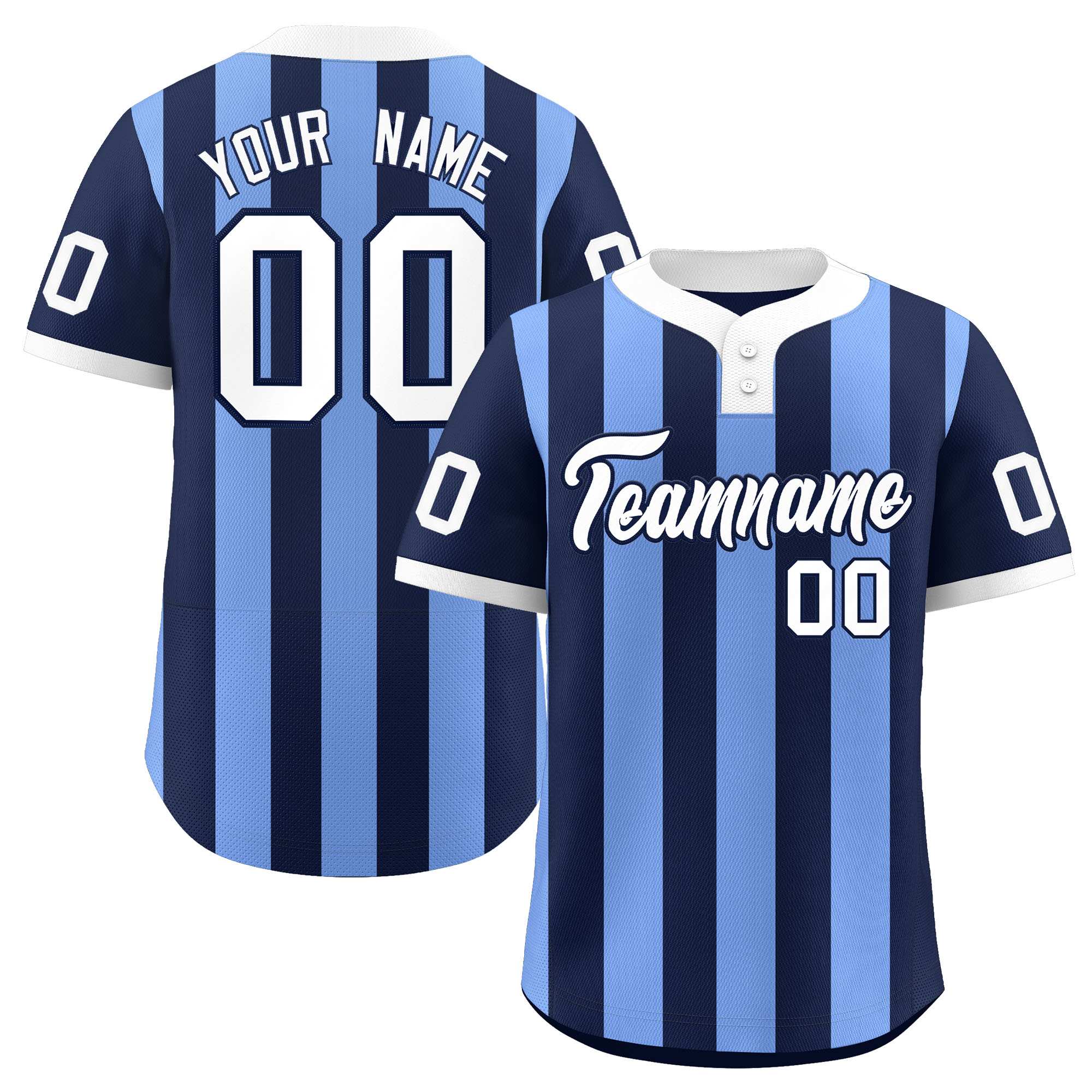 Custom Navy Light Blue Stripe Fashion Authentic Two-Button Baseball Jersey| KXKSHOP