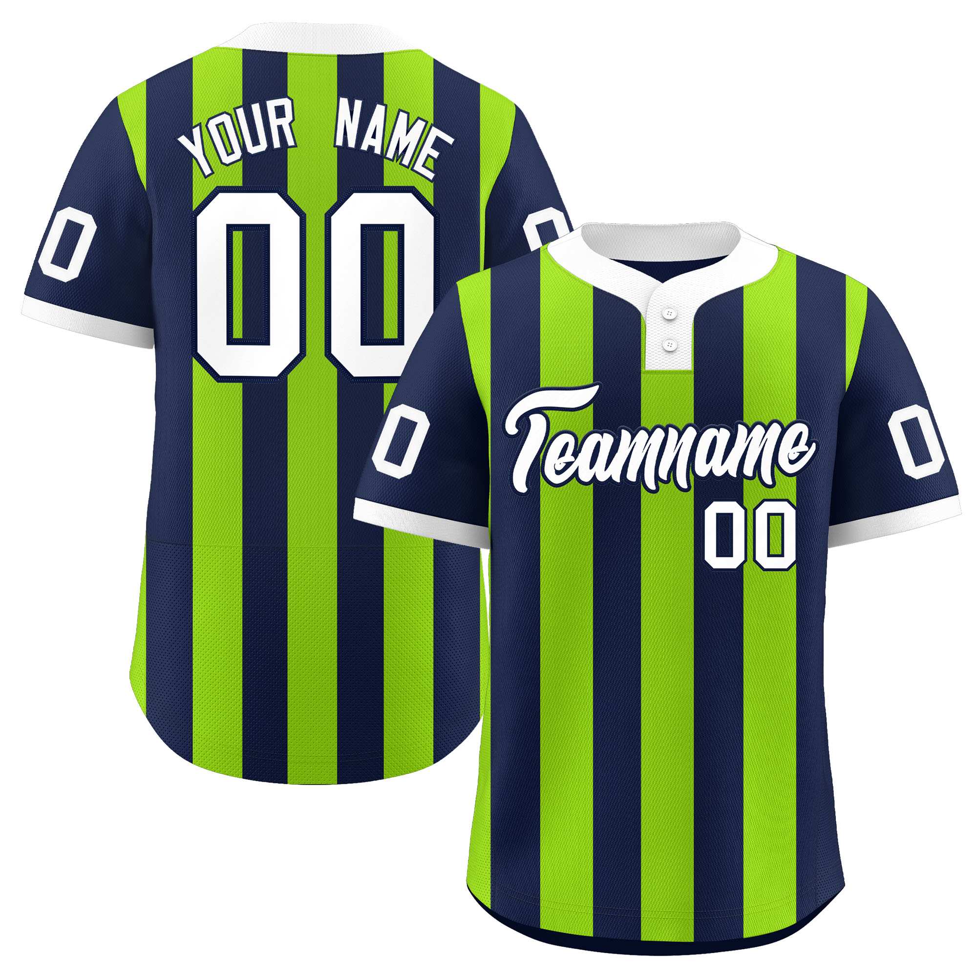 Custom Navy Neon Green Stripe Fashion Authentic Two-Button Baseball Jersey| KXKSHOP