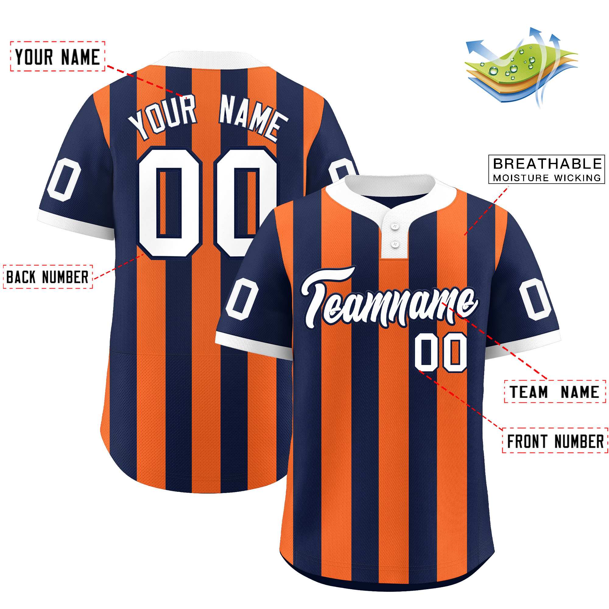 Custom Navy Orange Stripe Fashion Authentic Two-Button Baseball Jersey| KXKSHOP