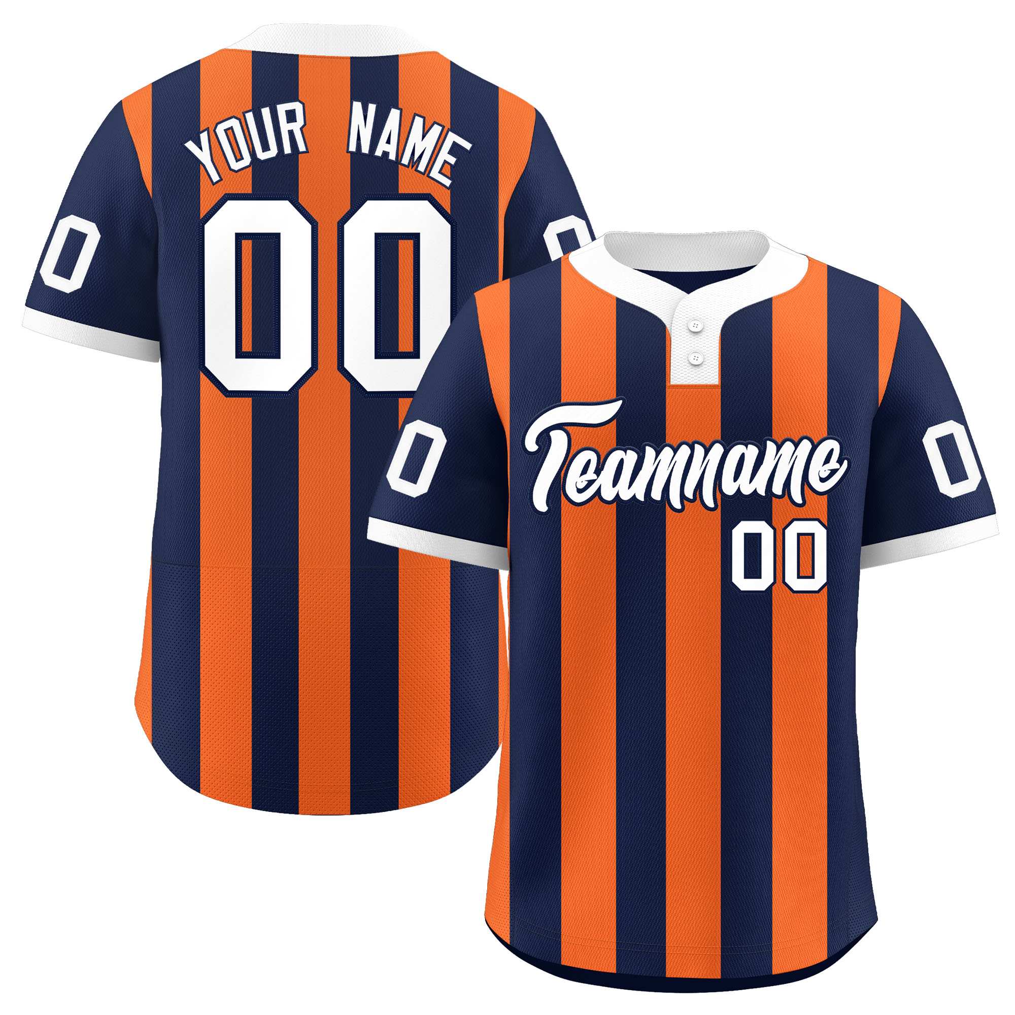 Custom Navy Orange Stripe Fashion Authentic Two-Button Softball Jersey