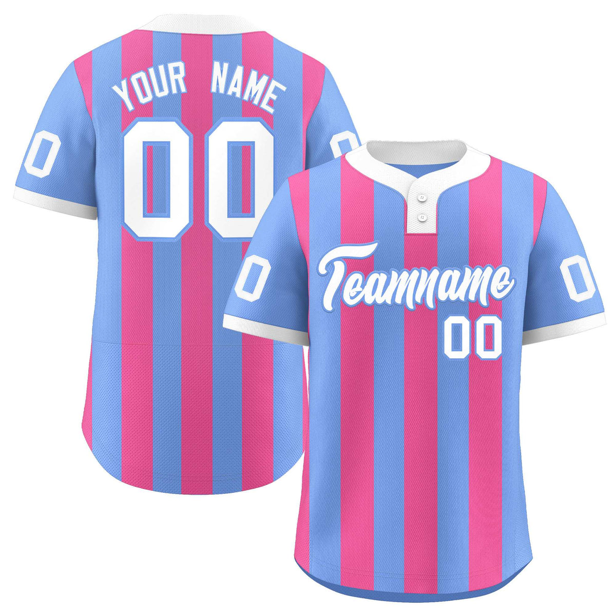Custom Light Blue Pink Stripe Fashion Authentic Two-Button Softball Jersey