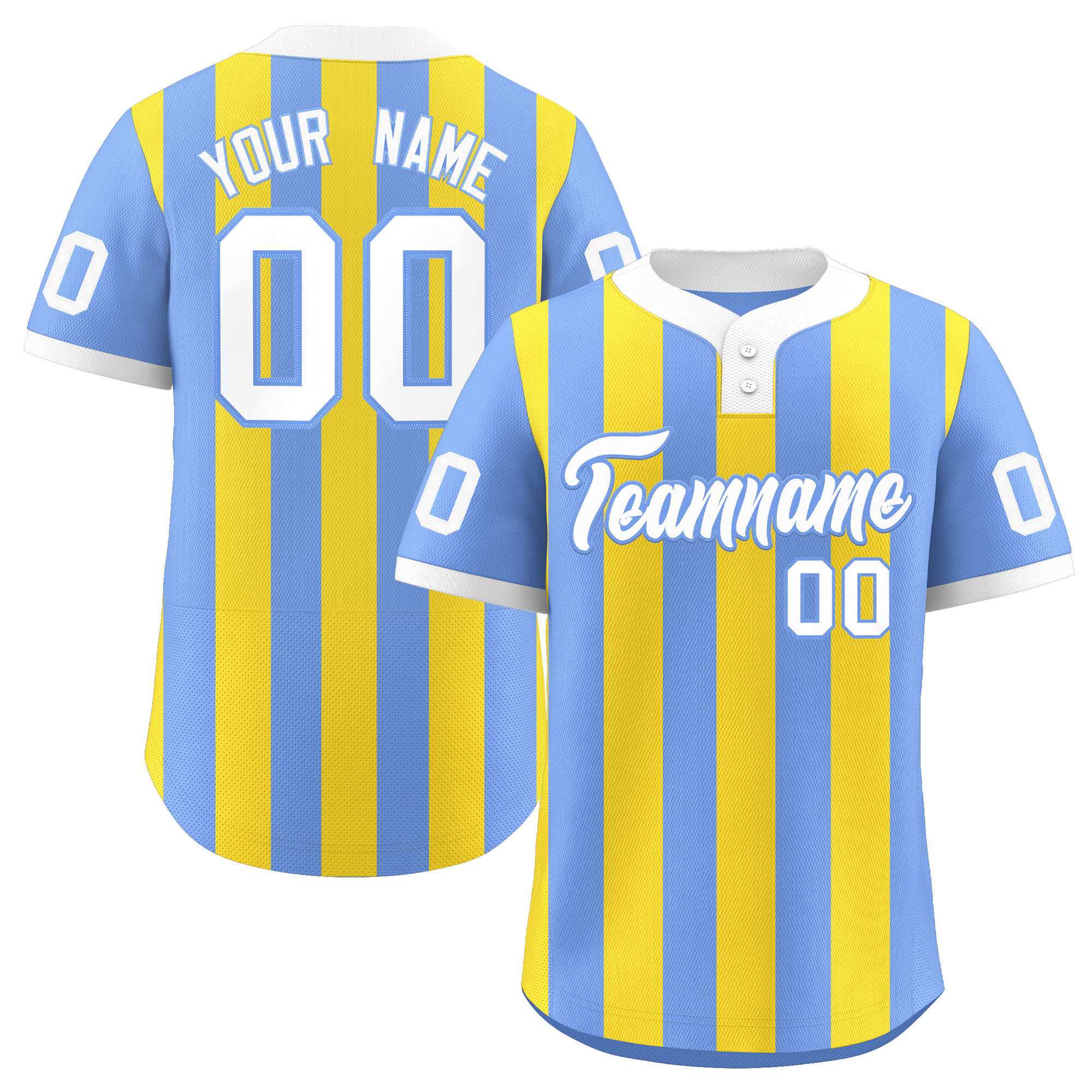 Custom Light Blue Gold Stripe Fashion Authentic Two-Button Baseball Jersey| KXKSHOP