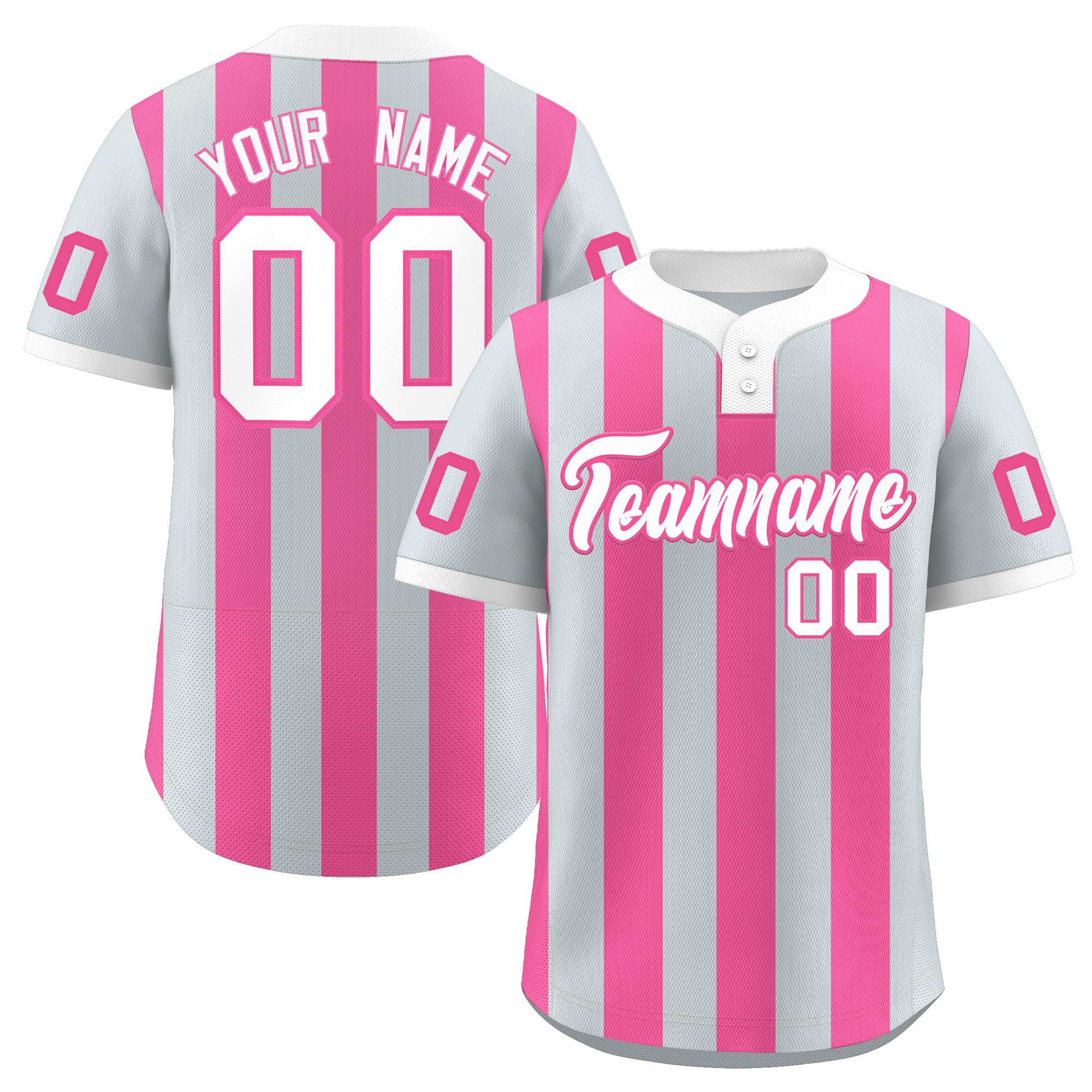 Custom Silver Pink Stripe Fashion Authentic Two-Button Baseball Jersey| KXKSHOP