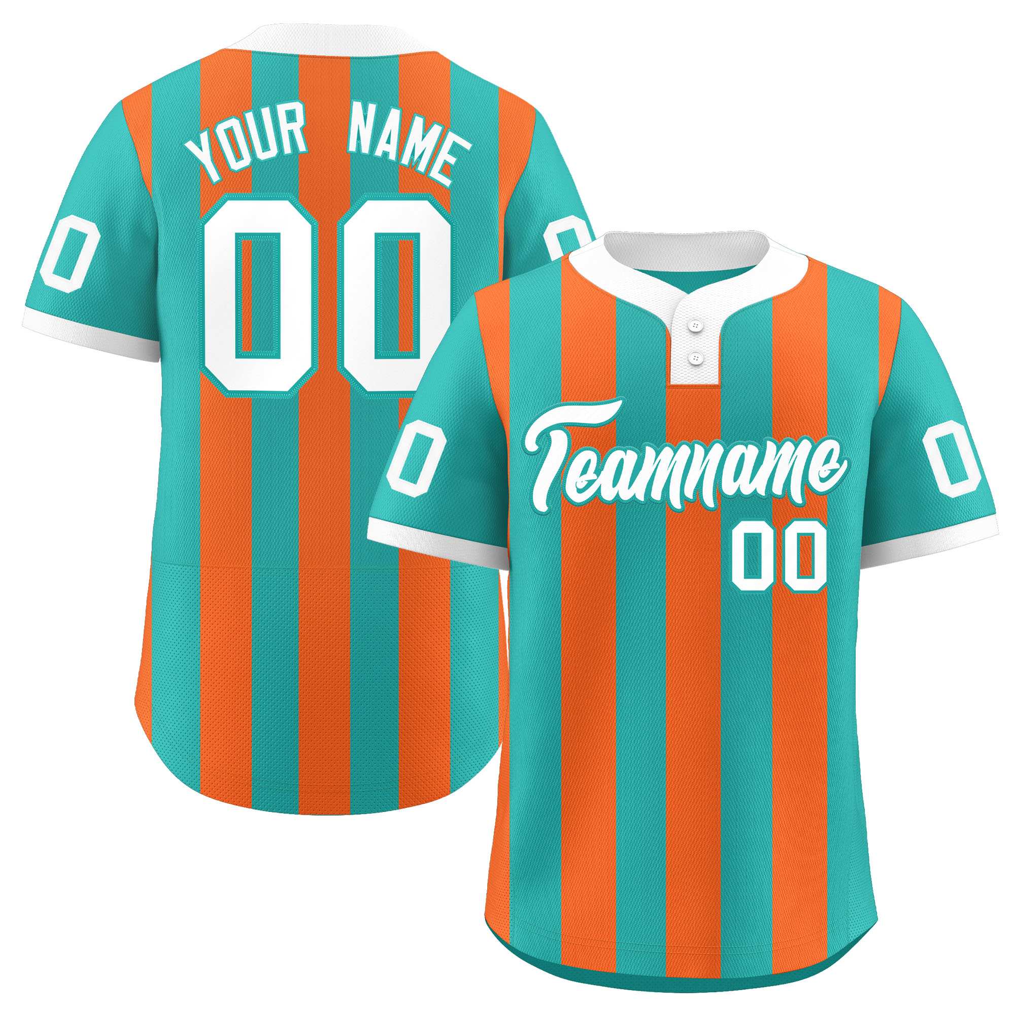 Custom Aqua Orange Stripe Fashion Authentic Two-Button Baseball Jersey| KXKSHOP
