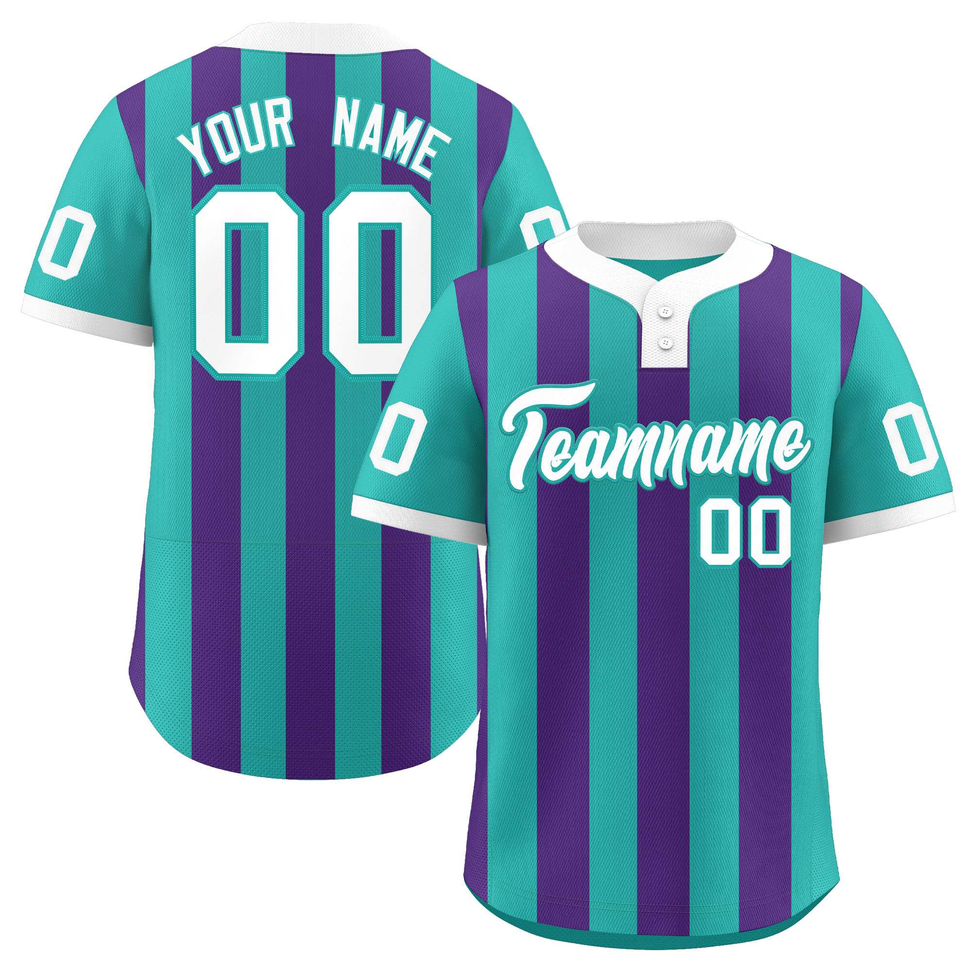 Custom Aqua Purple Stripe Fashion Authentic Two-Button Baseball Jersey| KXKSHOP