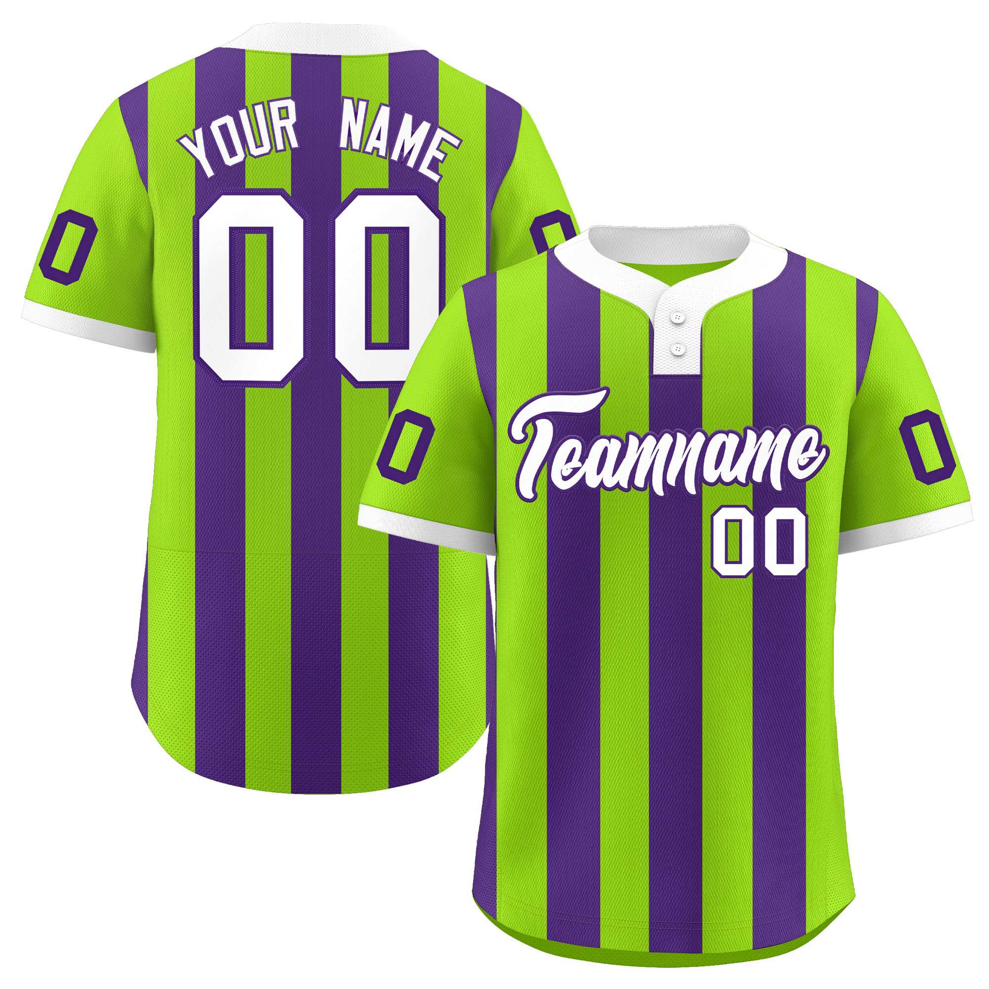Custom Neon Green Purple Stripe Fashion Authentic Two-Button Baseball Jersey| KXKSHOP