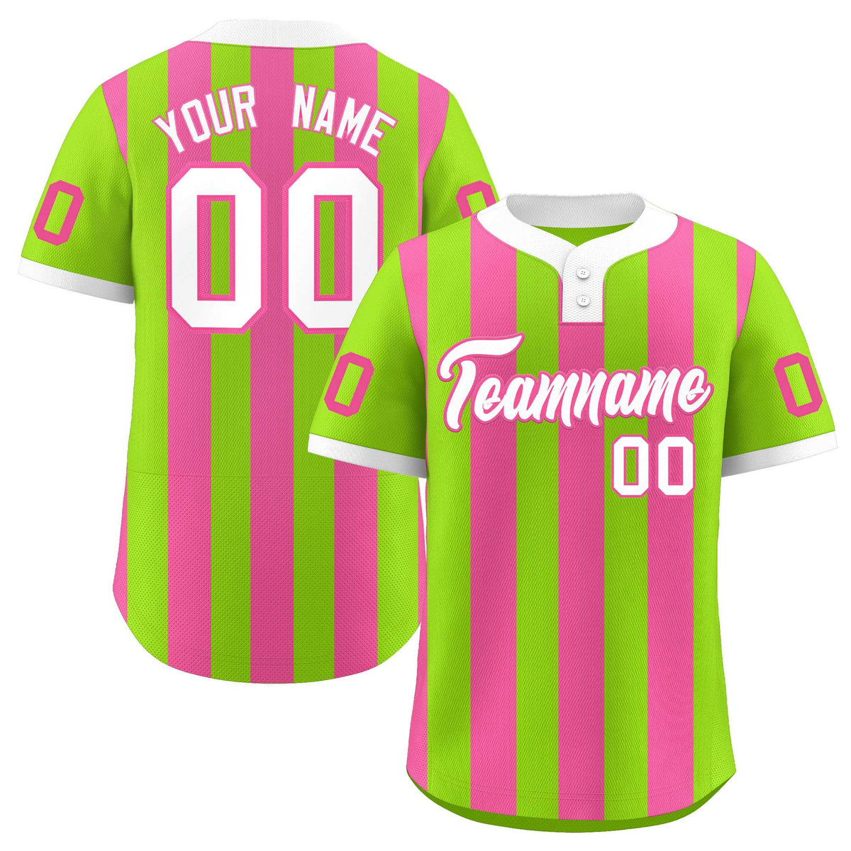 Custom Neon Green Pink Stripe Fashion Authentic Two-Button Softball Jersey