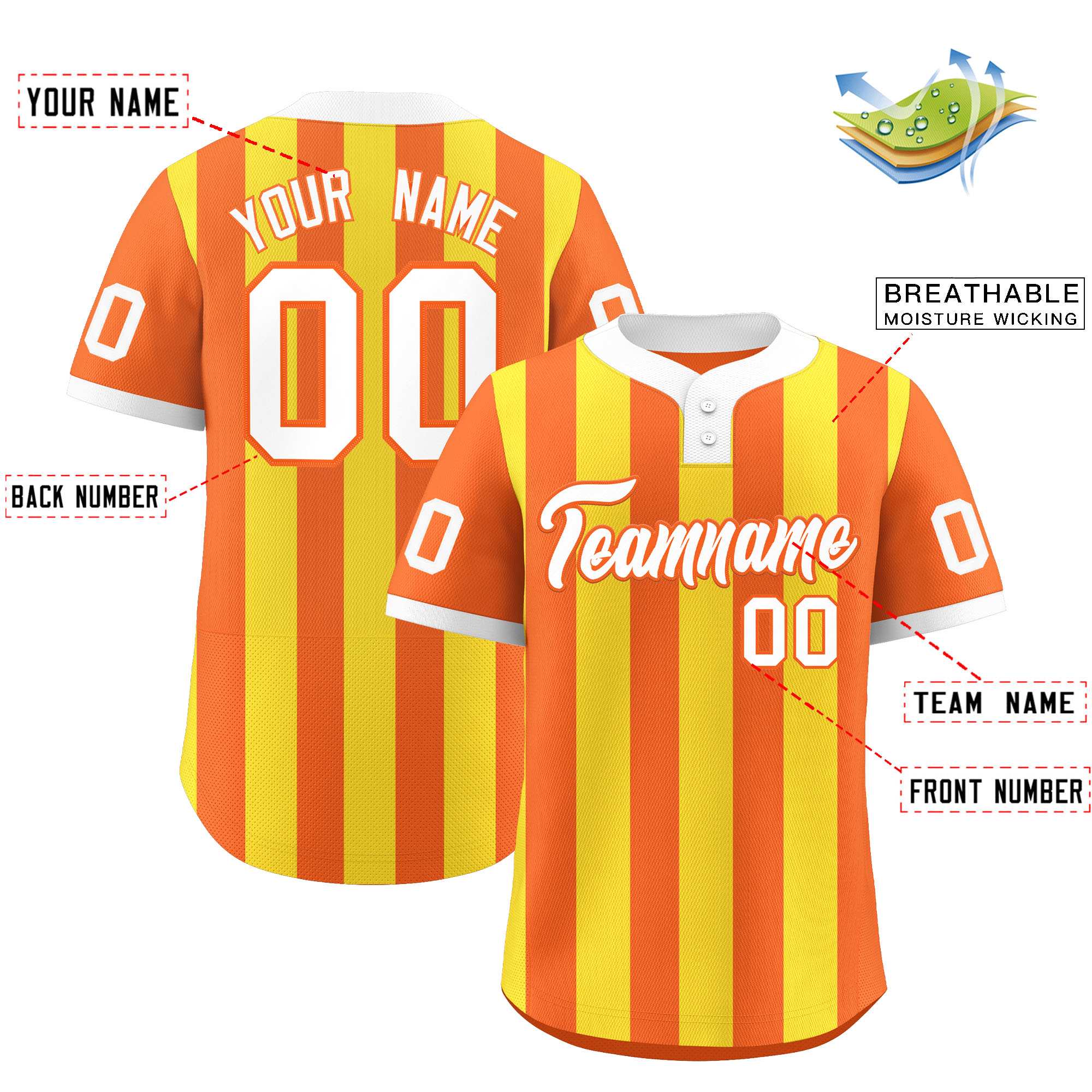 Custom Orange Gold Stripe Fashion Authentic Two-Button Baseball Jersey| KXKSHOP